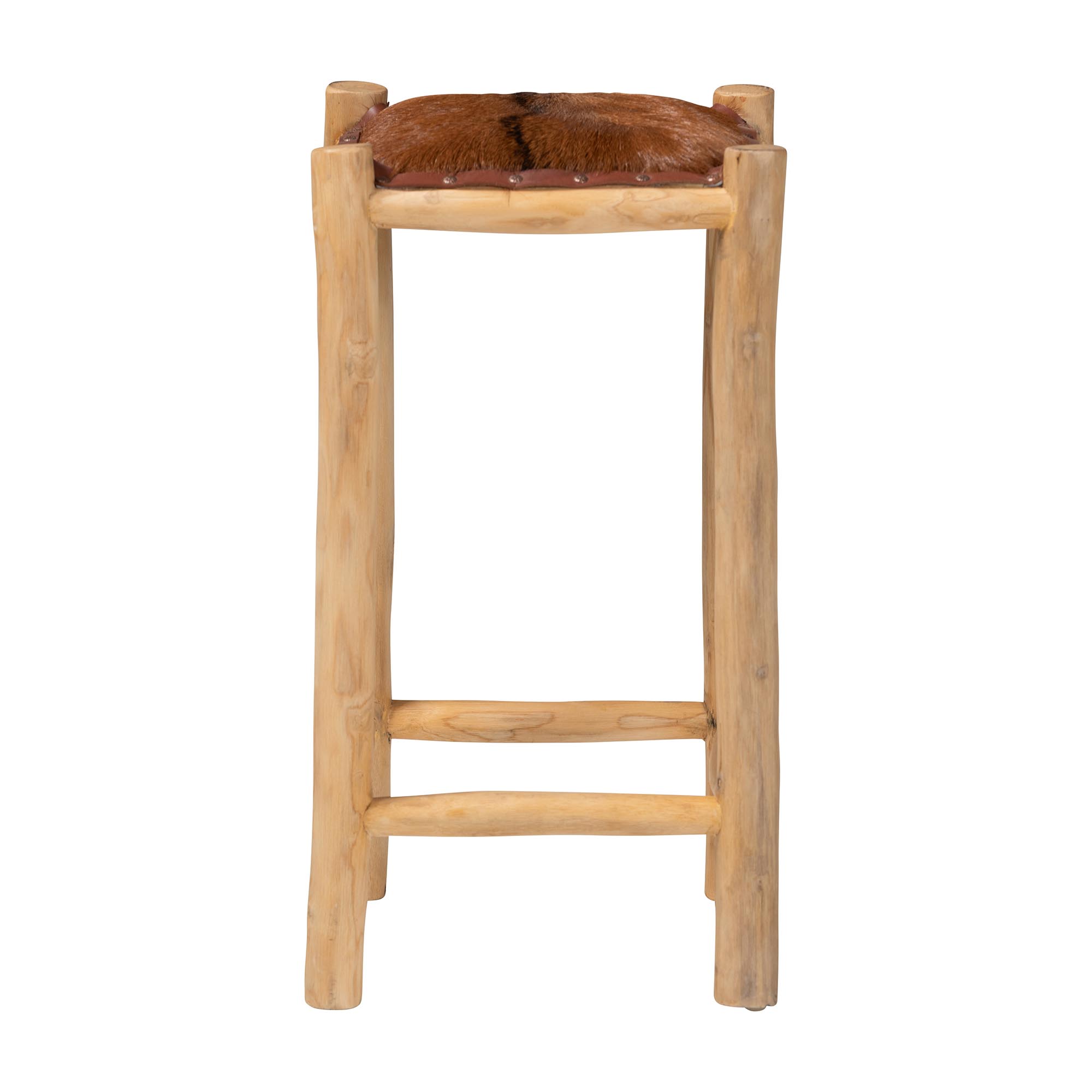 bali & pari Rivera Genuine Goat Leather Counter Stool - Rustic Boho Seating with Teak Wood Frame and Natural Hide Upholstery
