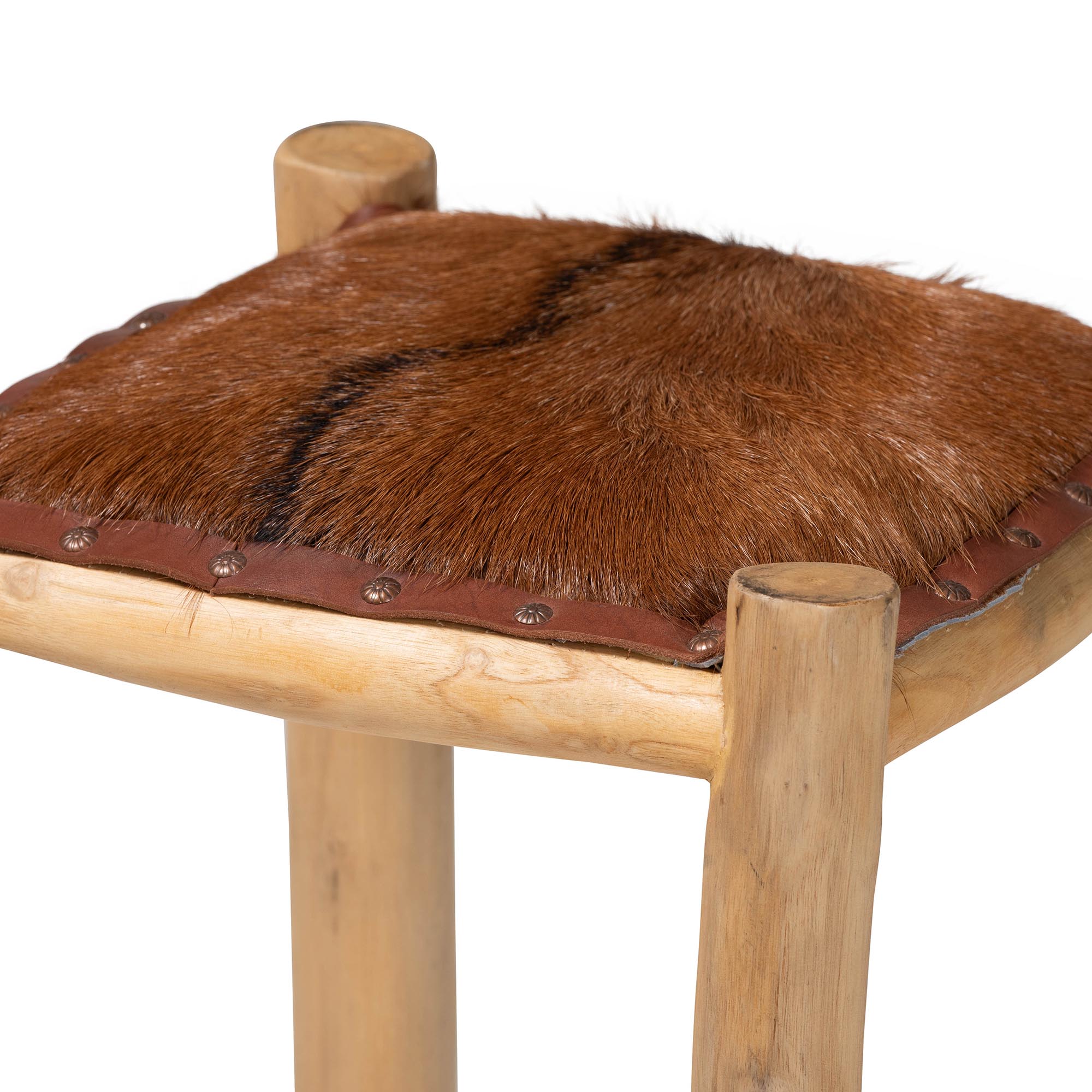 bali & pari Rivera Genuine Goat Leather Counter Stool - Rustic Boho Seating with Teak Wood Frame and Natural Hide Upholstery