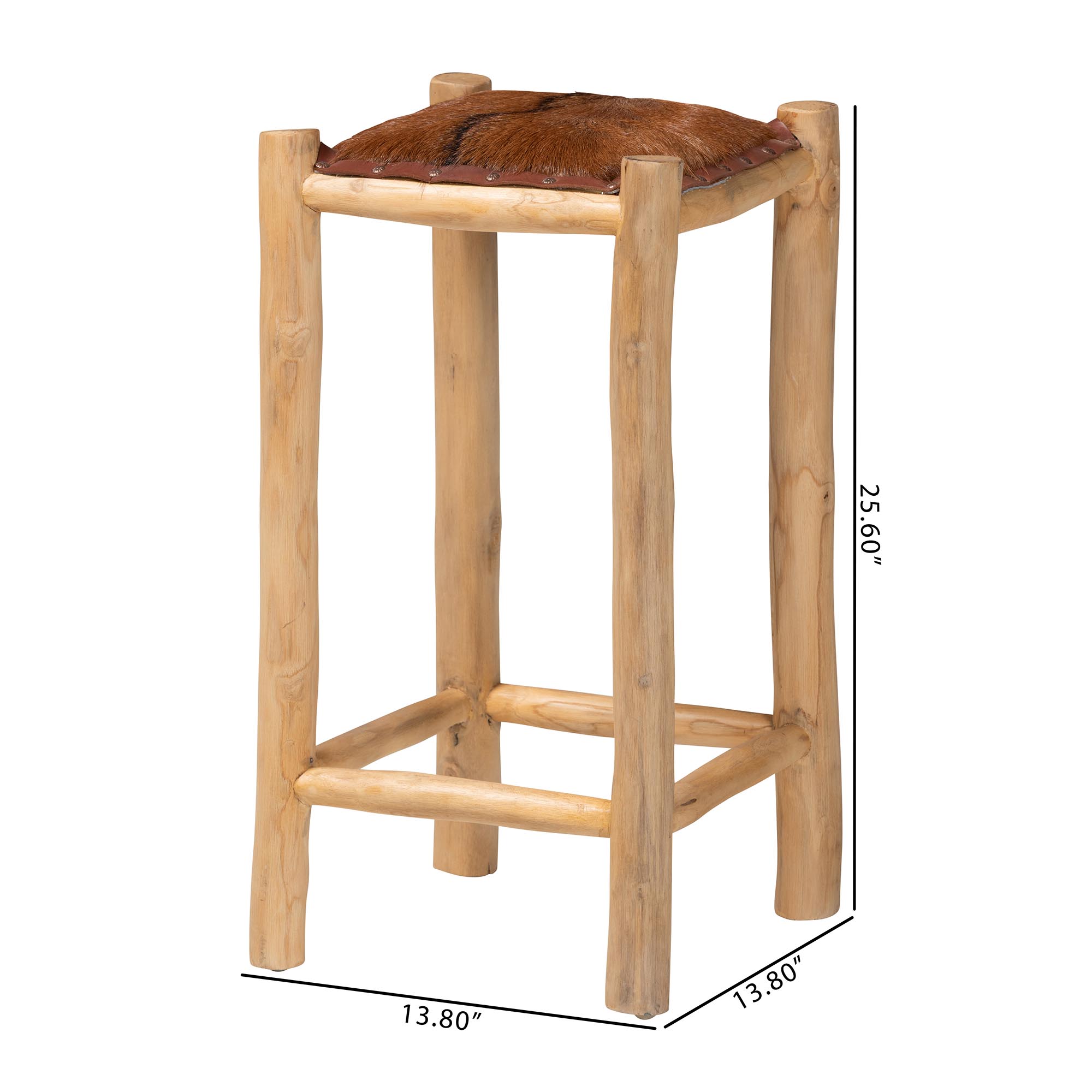 bali & pari Rivera Genuine Goat Leather Counter Stool - Rustic Boho Seating with Teak Wood Frame and Natural Hide Upholstery