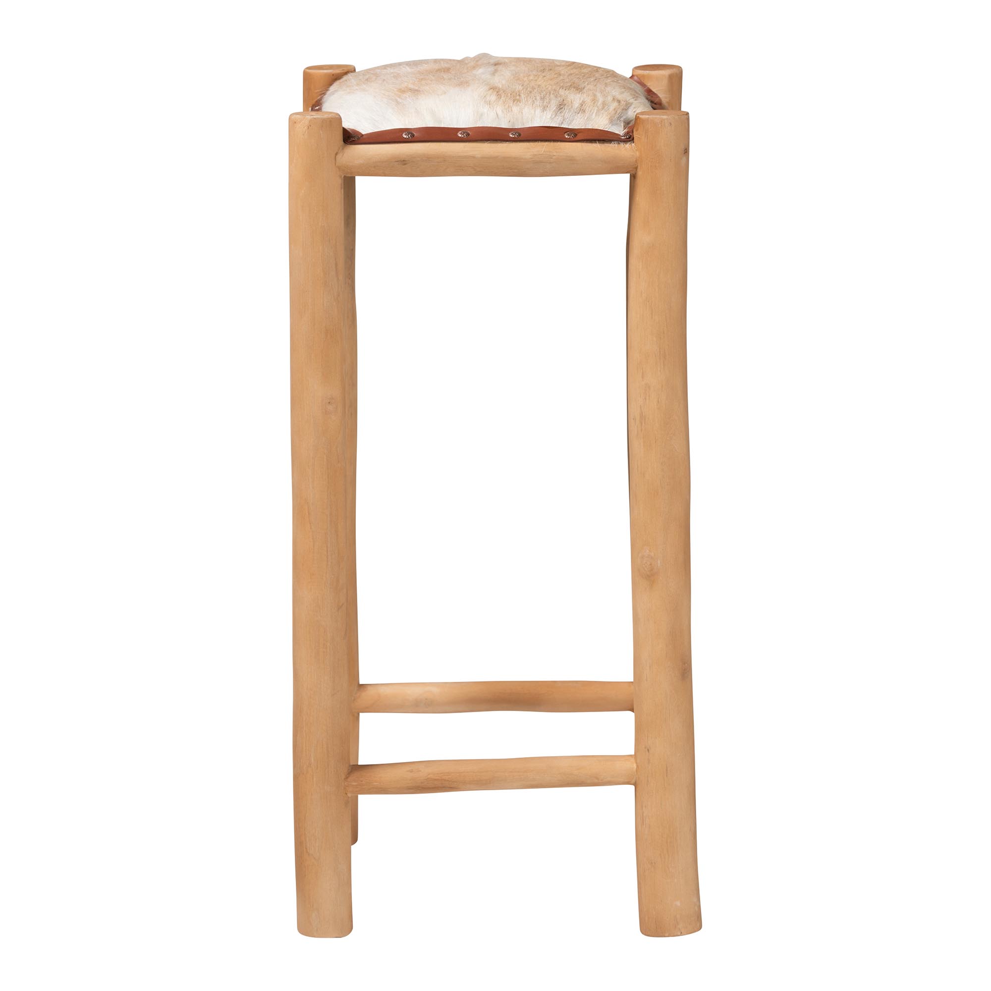 bali & pari Rivera Genuine Goat Leather Bar Stool - Rustic Boho Seating with Teak Wood Frame and Natural Hide Upholstery