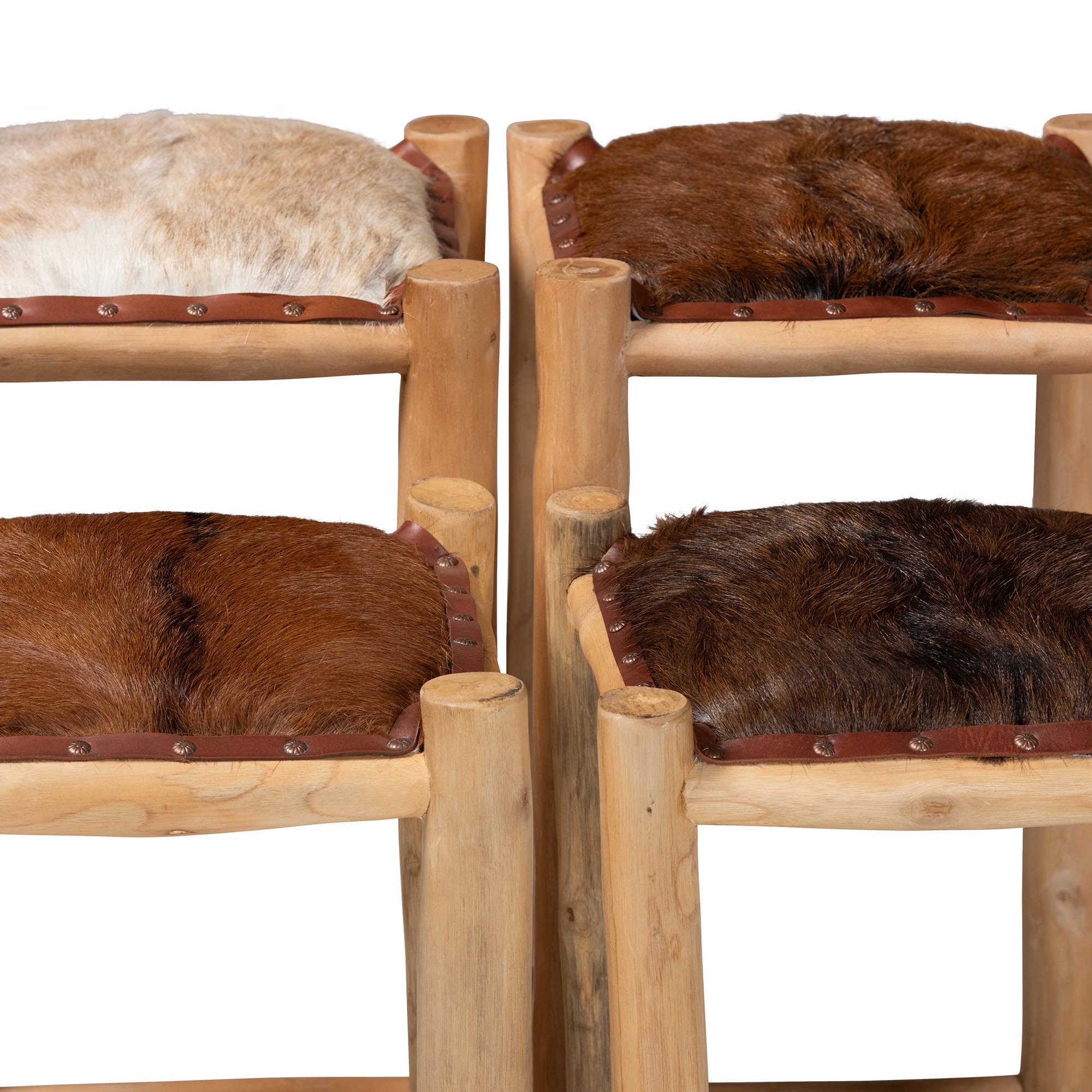 bali & pari Rivera Genuine Goat Leather Bar Stool - Rustic Boho Seating with Teak Wood Frame and Natural Hide Upholstery
