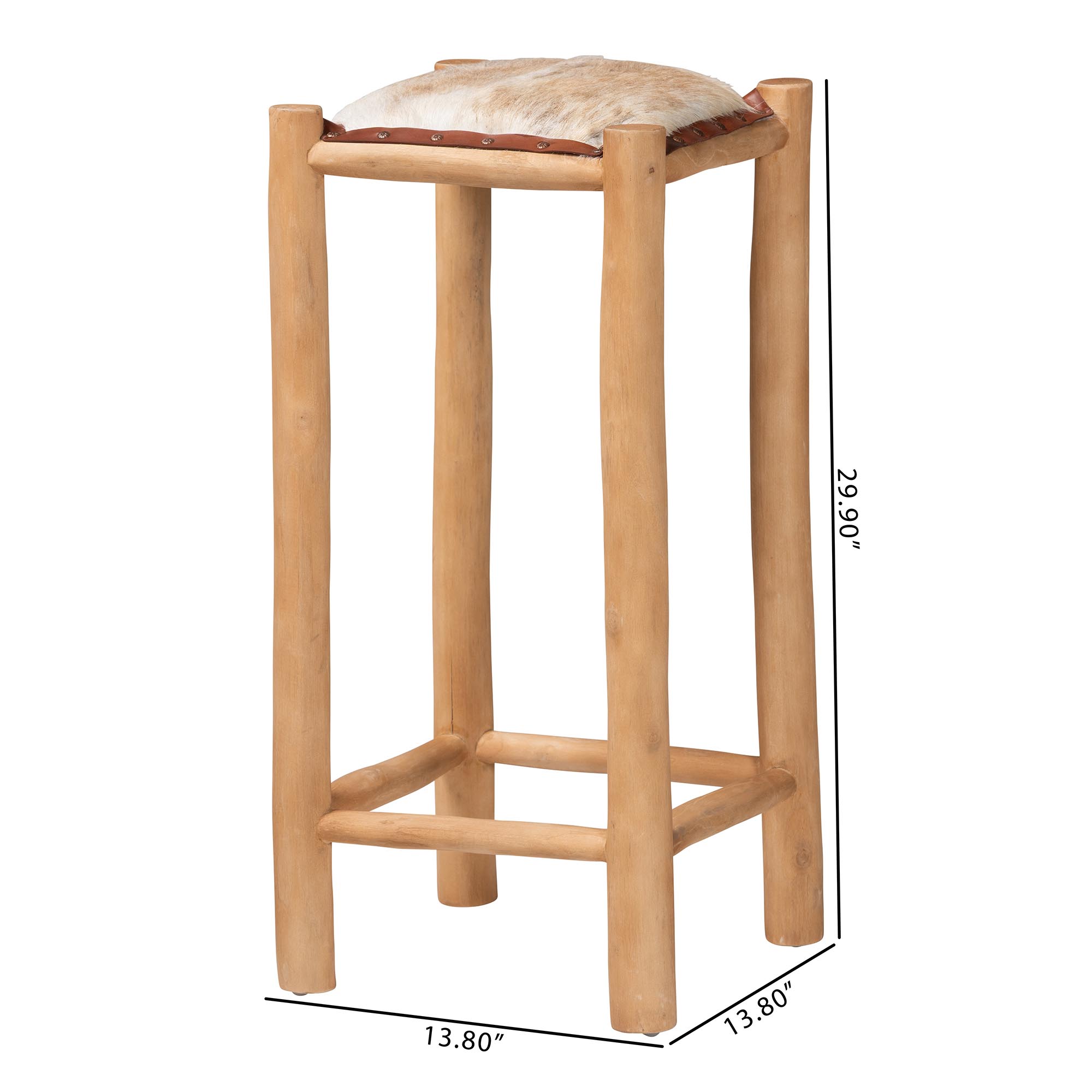 bali & pari Rivera Genuine Goat Leather Bar Stool - Rustic Boho Seating with Teak Wood Frame and Natural Hide Upholstery