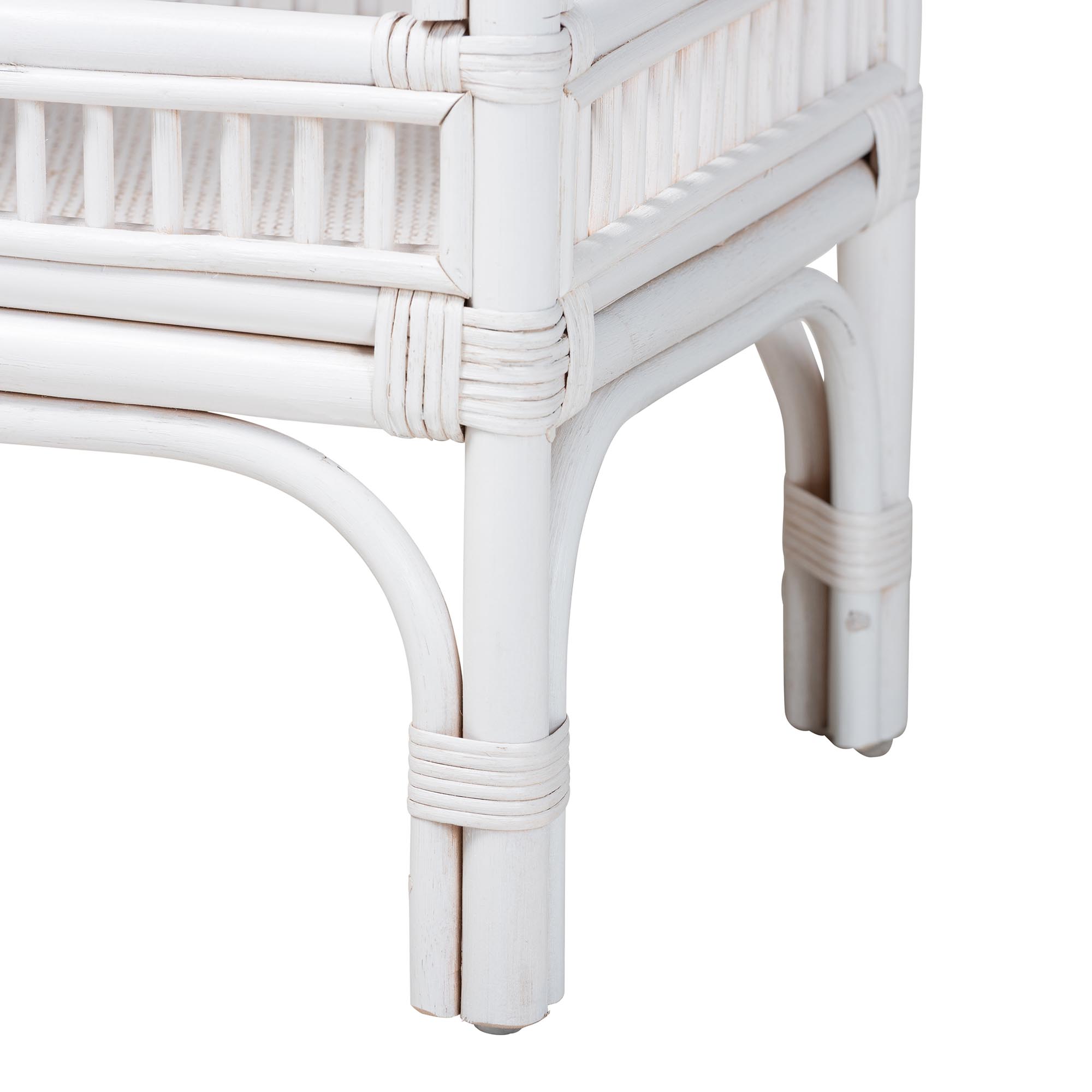 bali & pari Lombok Natural Rattan Console Table - Handwoven Wicker 2-Tier Accent Table with Raised Tray Top for Living Room or Entryway, White