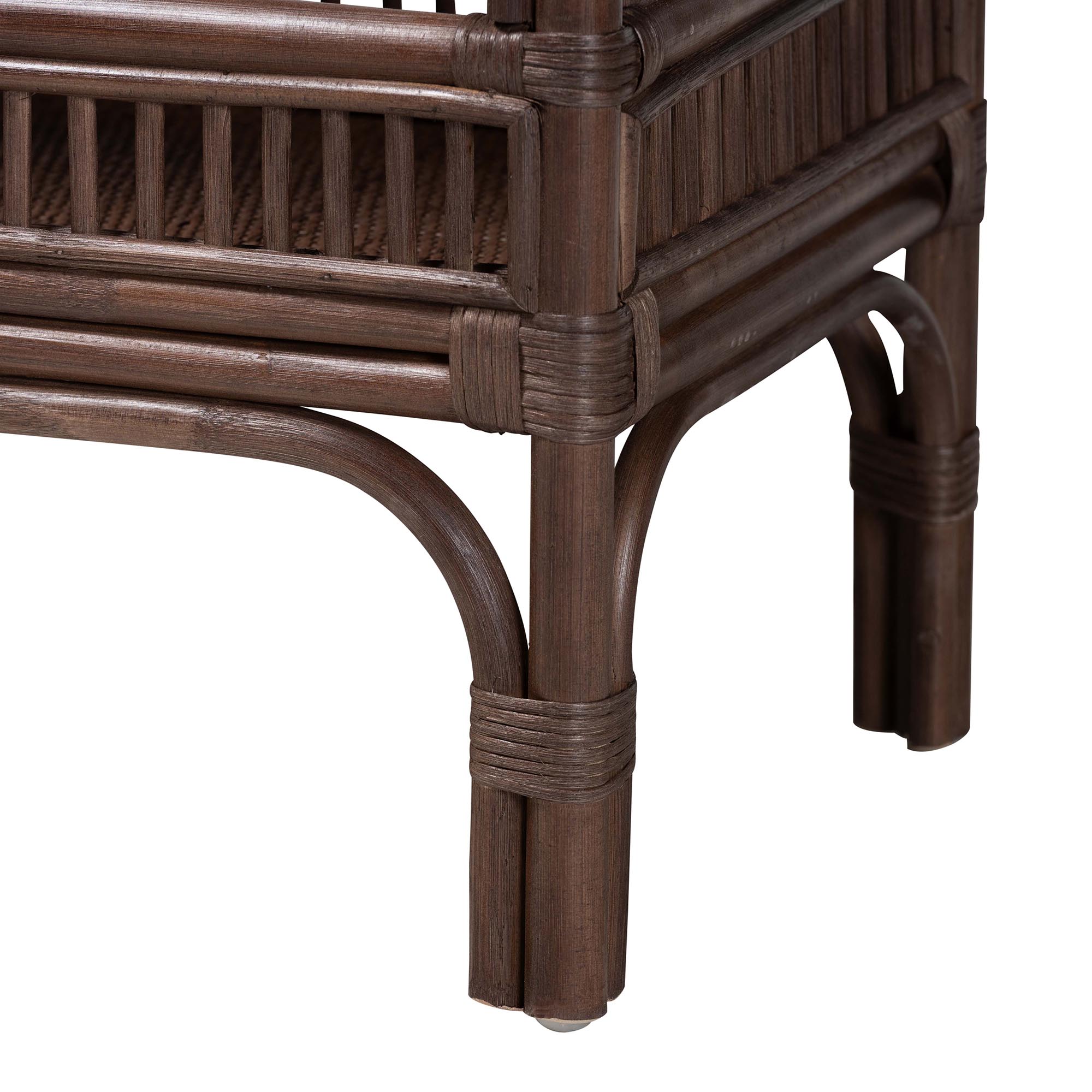 bali & pari Lombok Natural Rattan Console Table - Handwoven Wicker 2-Tier Accent Table with Raised Tray Top for Living Room or Entryway, Espresso