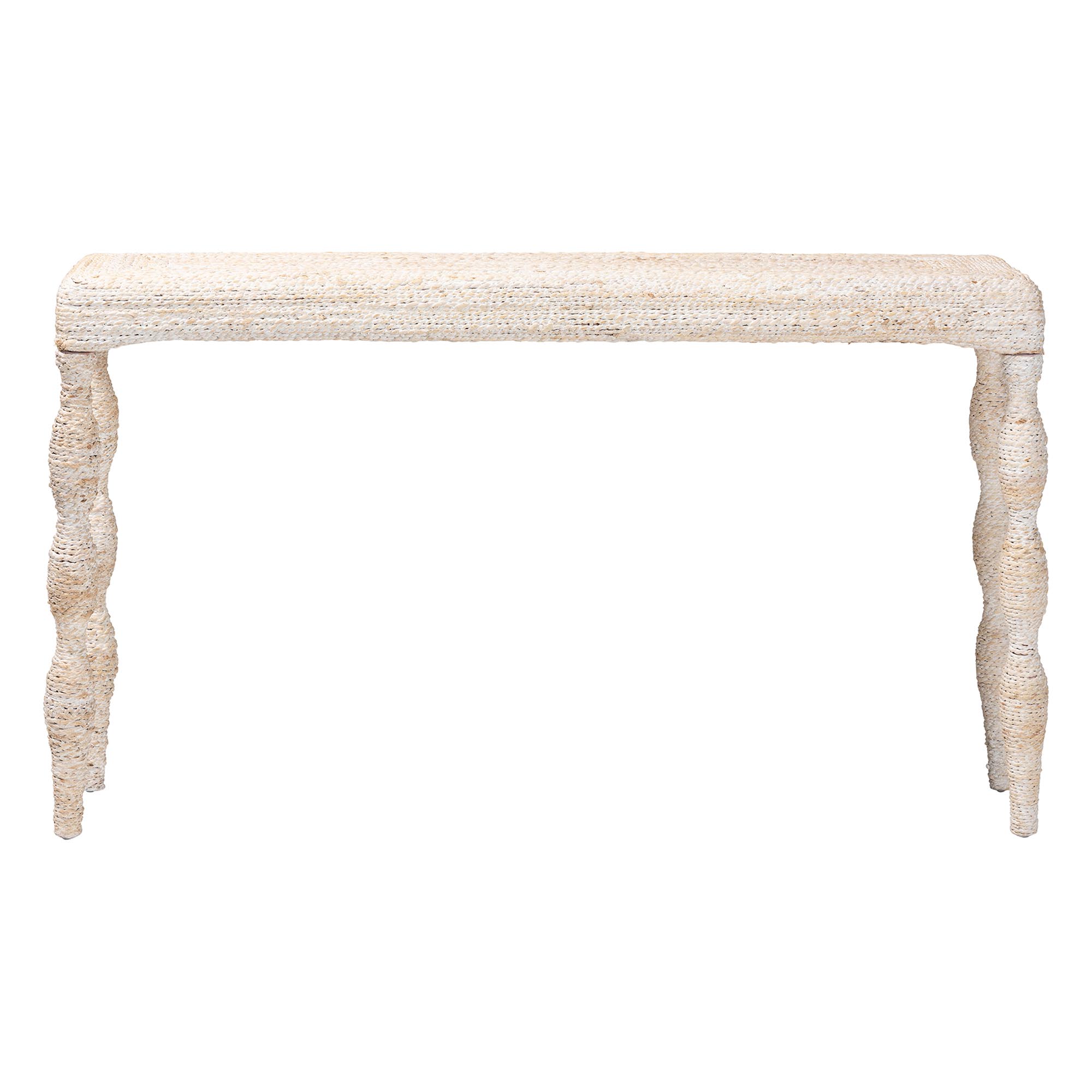 bali & pari Lejane Woven Seagrass Console Table - Handwoven Wicker Waterfall Accent Table with for Entryway, Living Room, or Hallway