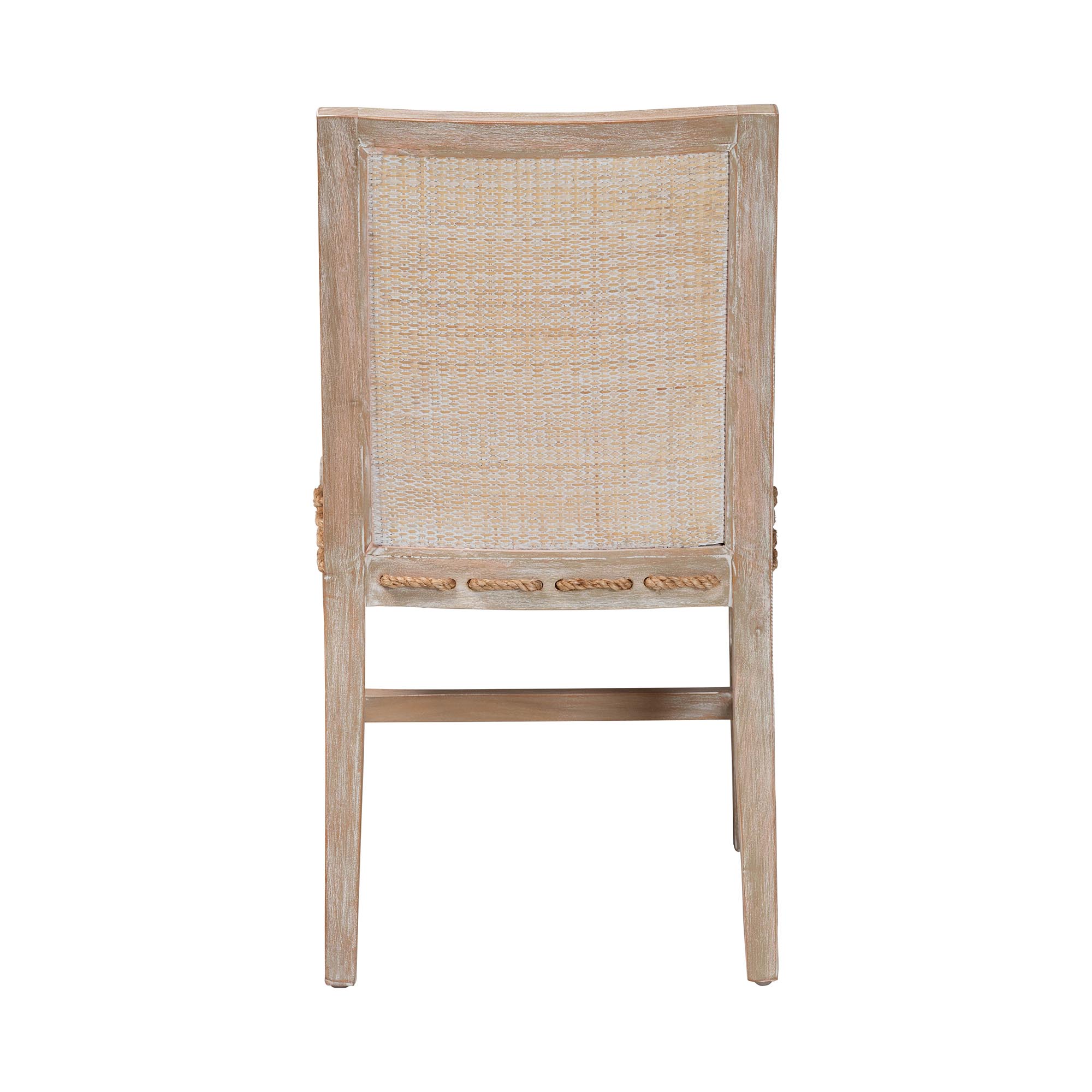 bali & pari Ashford Whitewash Rattan Dining Chair - Mahogany Wood Frame with Handwoven Wicker Backrest and Braided Rope Inserts for Coastal Dining Room
