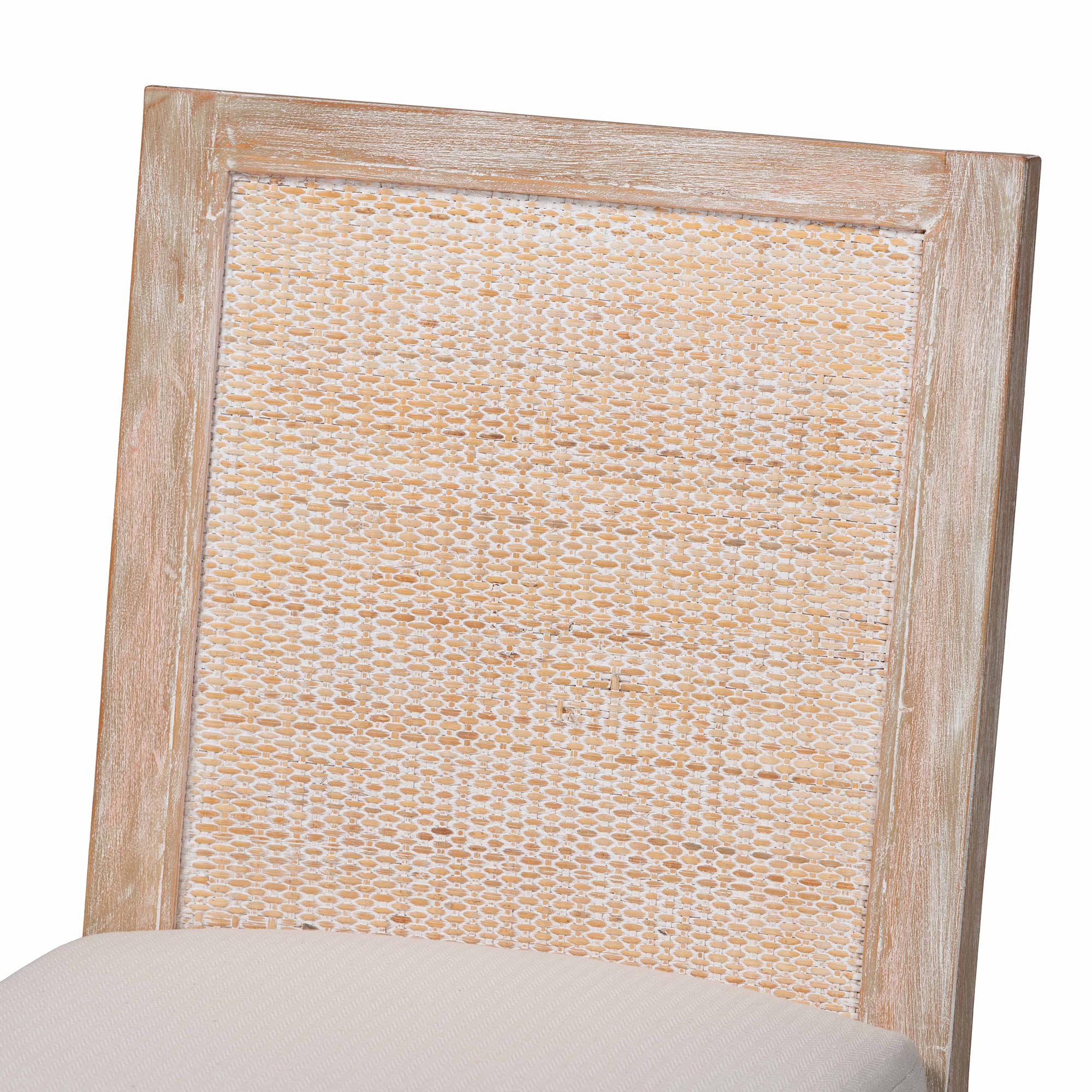 bali & pari Ashford Whitewash Rattan Dining Chair - Mahogany Wood Frame with Handwoven Wicker Backrest and Braided Rope Inserts for Coastal Dining Room