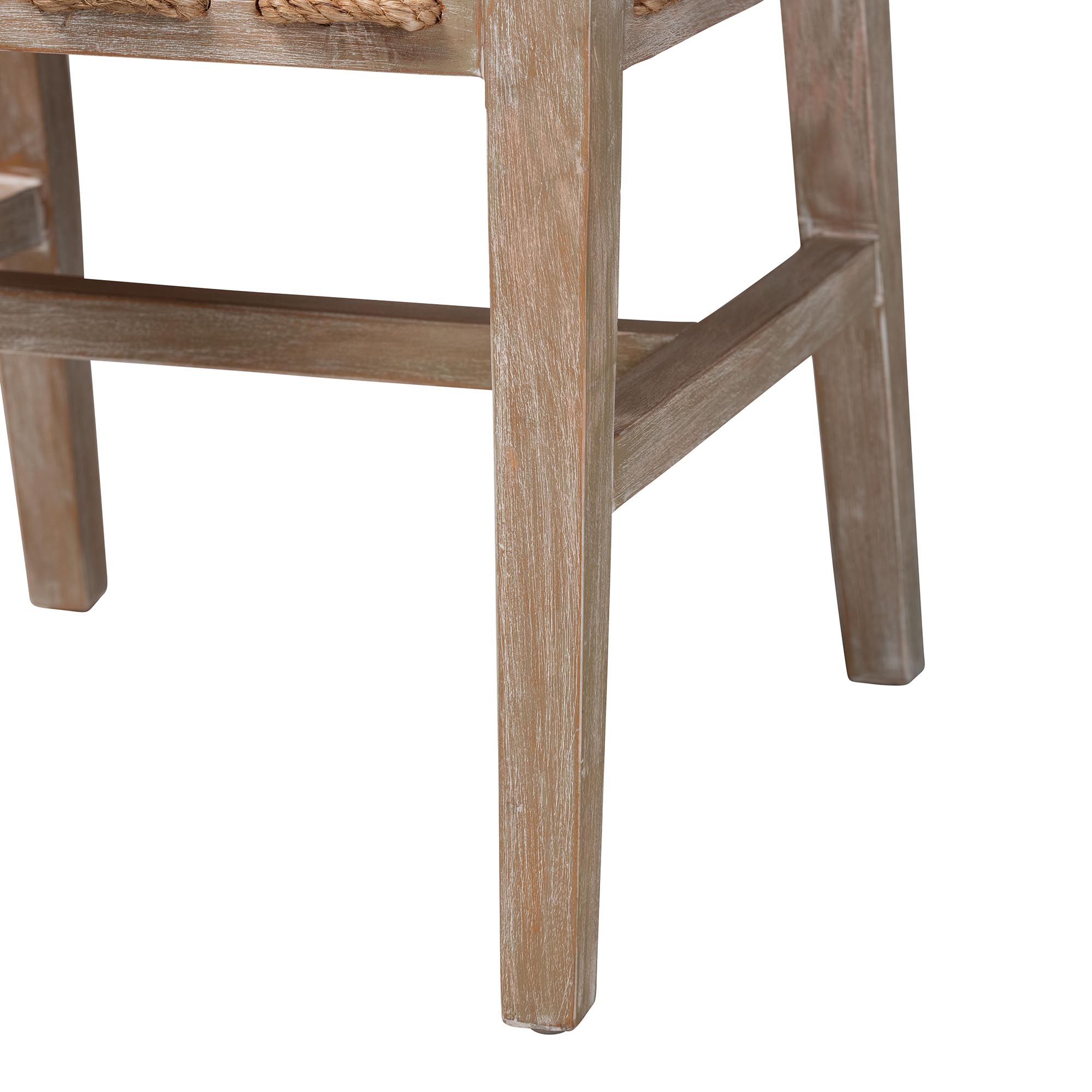 bali & pari Ashford Whitewash Rattan Dining Chair - Mahogany Wood Frame with Handwoven Wicker Backrest and Braided Rope Inserts for Coastal Dining Room
