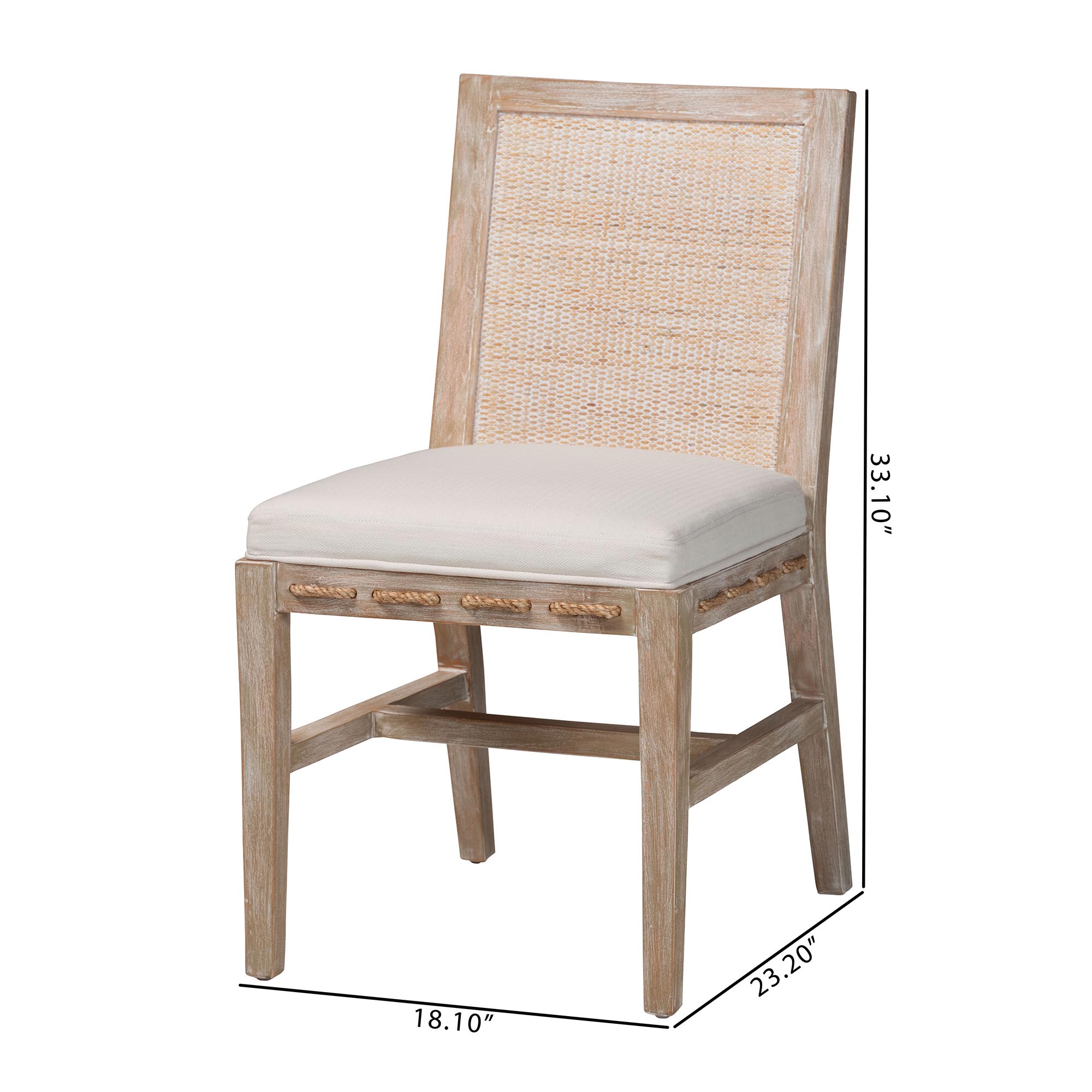 bali & pari Ashford Whitewash Rattan Dining Chair - Mahogany Wood Frame with Handwoven Wicker Backrest and Braided Rope Inserts for Coastal Dining Room