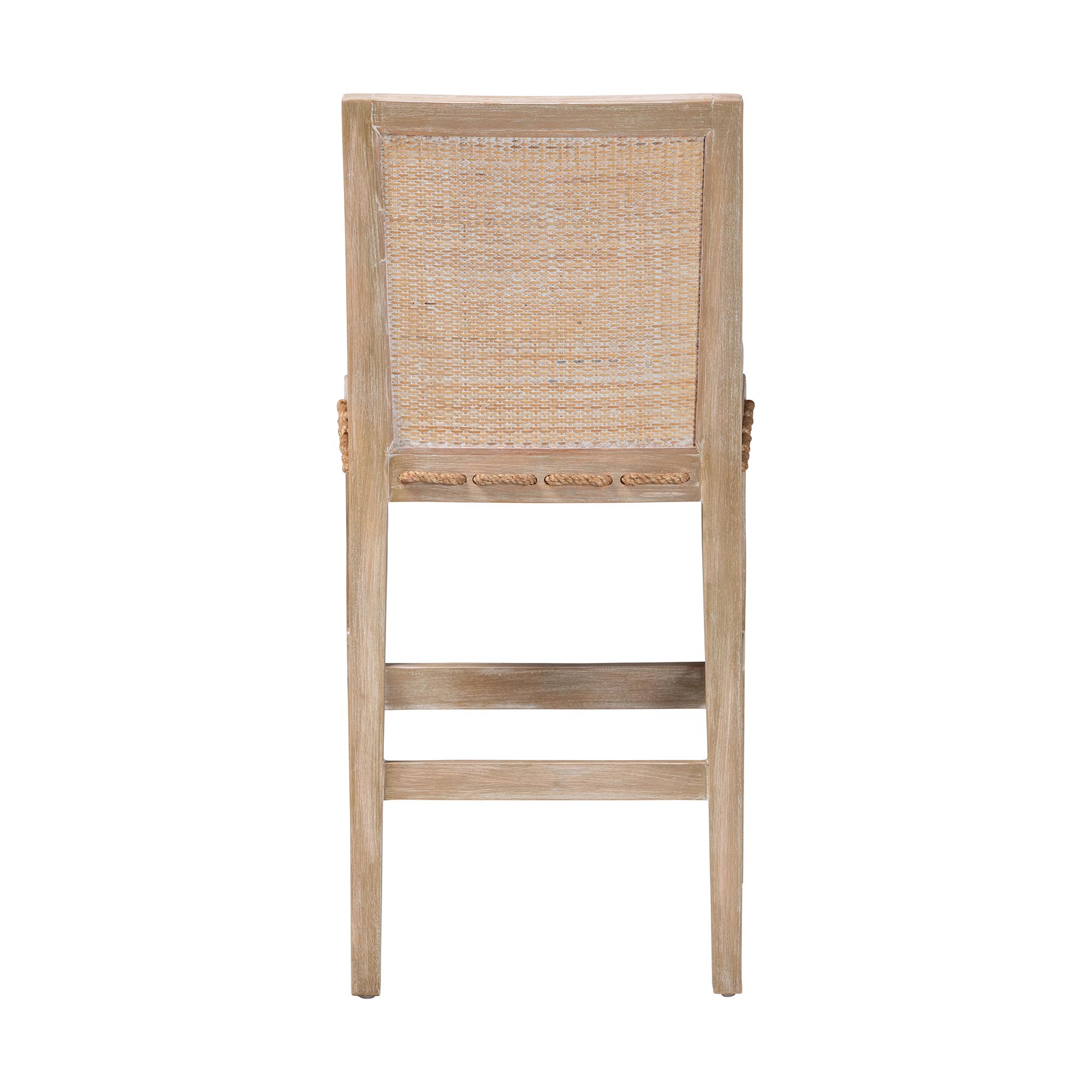 bali & pari Ashford Whitewash Rattan Counter Stool - Mahogany Wood Frame with Handwoven Wicker Backrest and Braided Rope Inserts for Coastal Kitchen