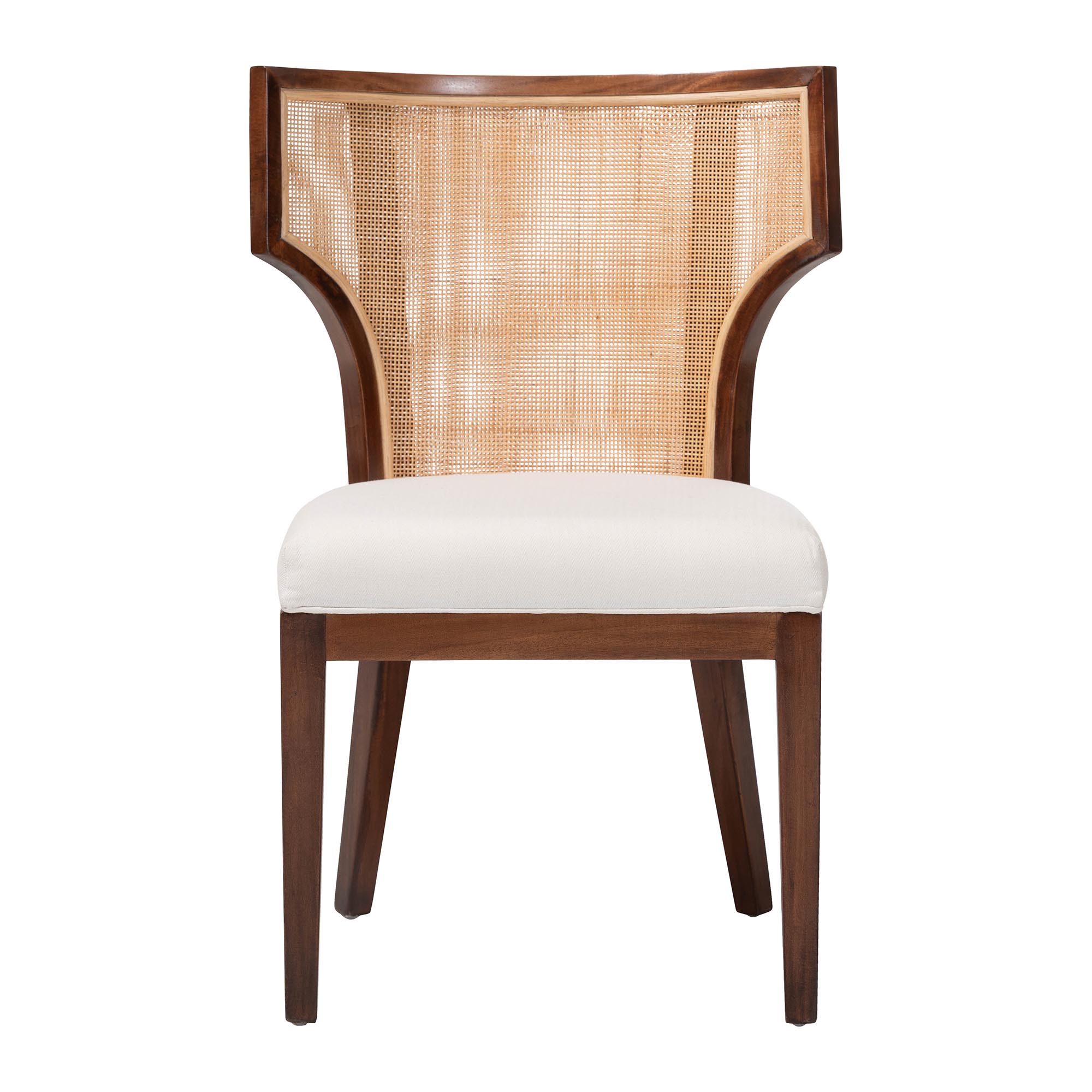 bali & pari Franco Dining Chair - Sculpted Seating with Woven Rattan Backrest and Upholstered Seat for Kitchen or Dining Room