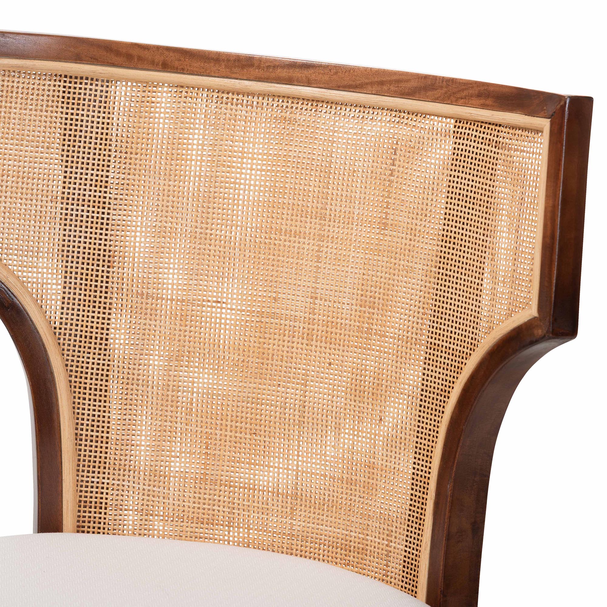 bali & pari Franco Dining Chair - Sculpted Seating with Woven Rattan Backrest and Upholstered Seat for Kitchen or Dining Room