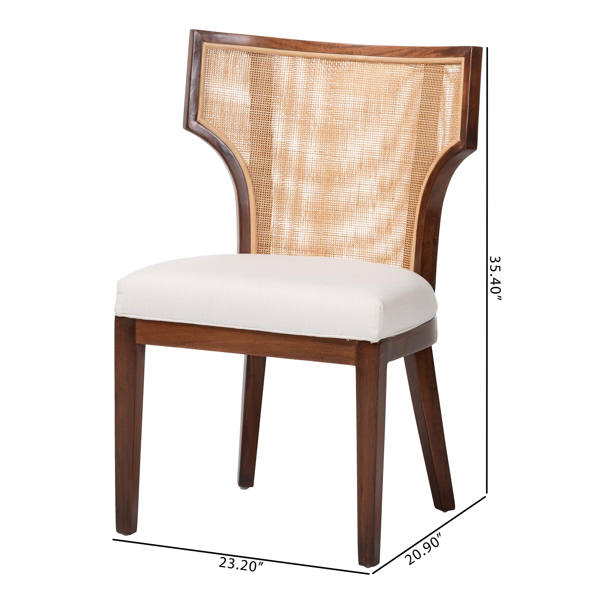 bali & pari Franco Dining Chair - Sculpted Seating with Woven Rattan Backrest and Upholstered Seat for Kitchen or Dining Room