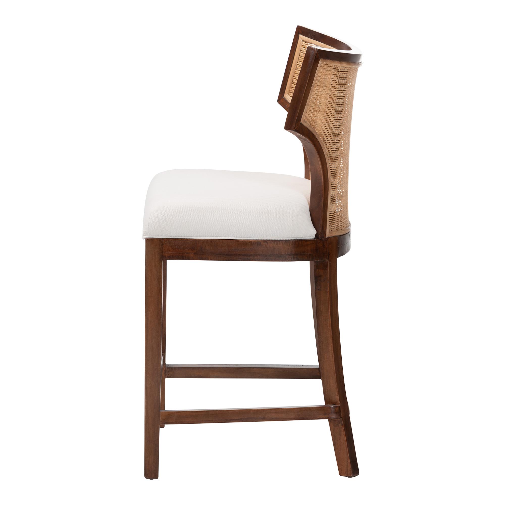 bali & pari Franco Counter Stool - Sculpted Seating with Woven Rattan Backrest and Upholstered Seat for Kitchen or Lounge