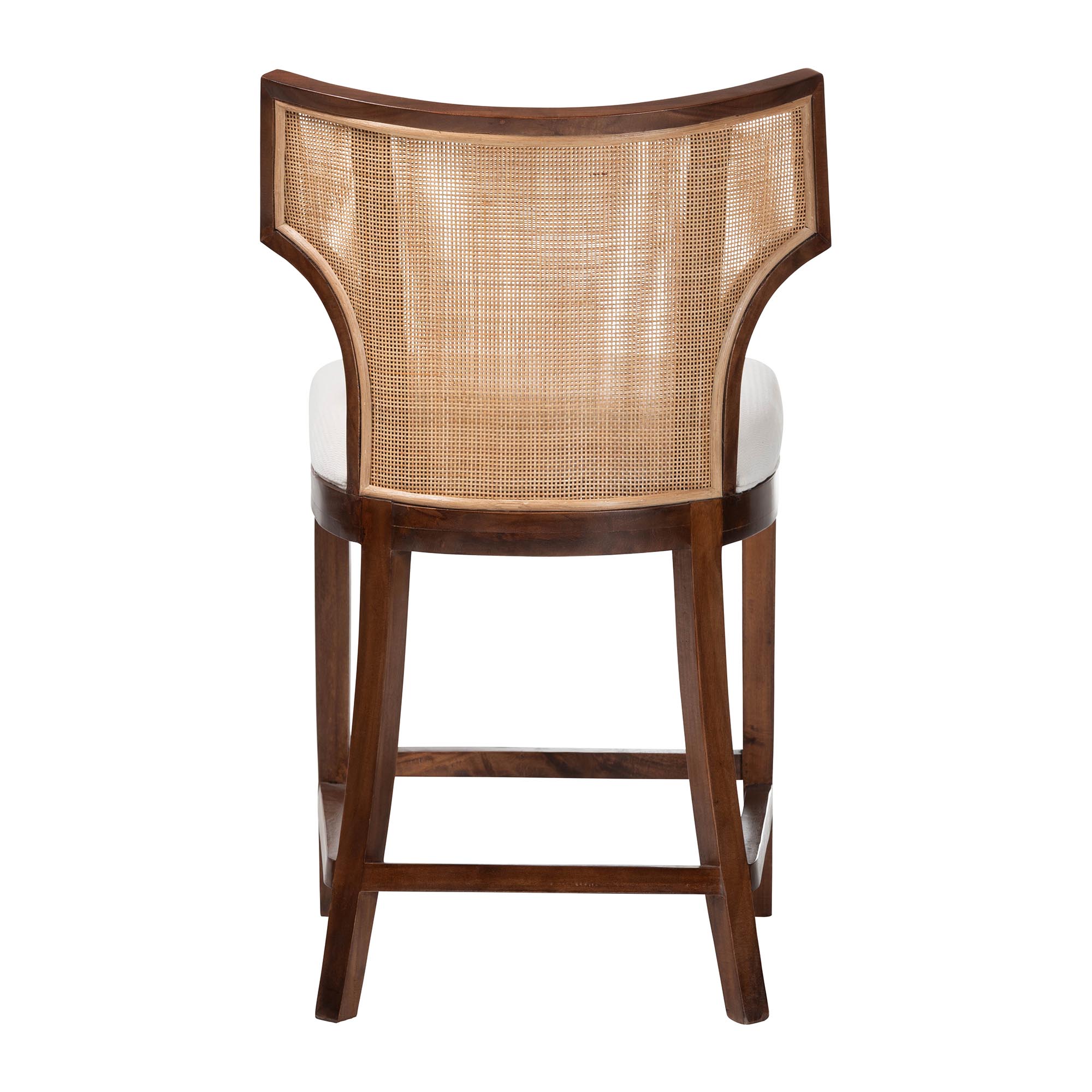 bali & pari Franco Counter Stool - Sculpted Seating with Woven Rattan Backrest and Upholstered Seat for Kitchen or Lounge