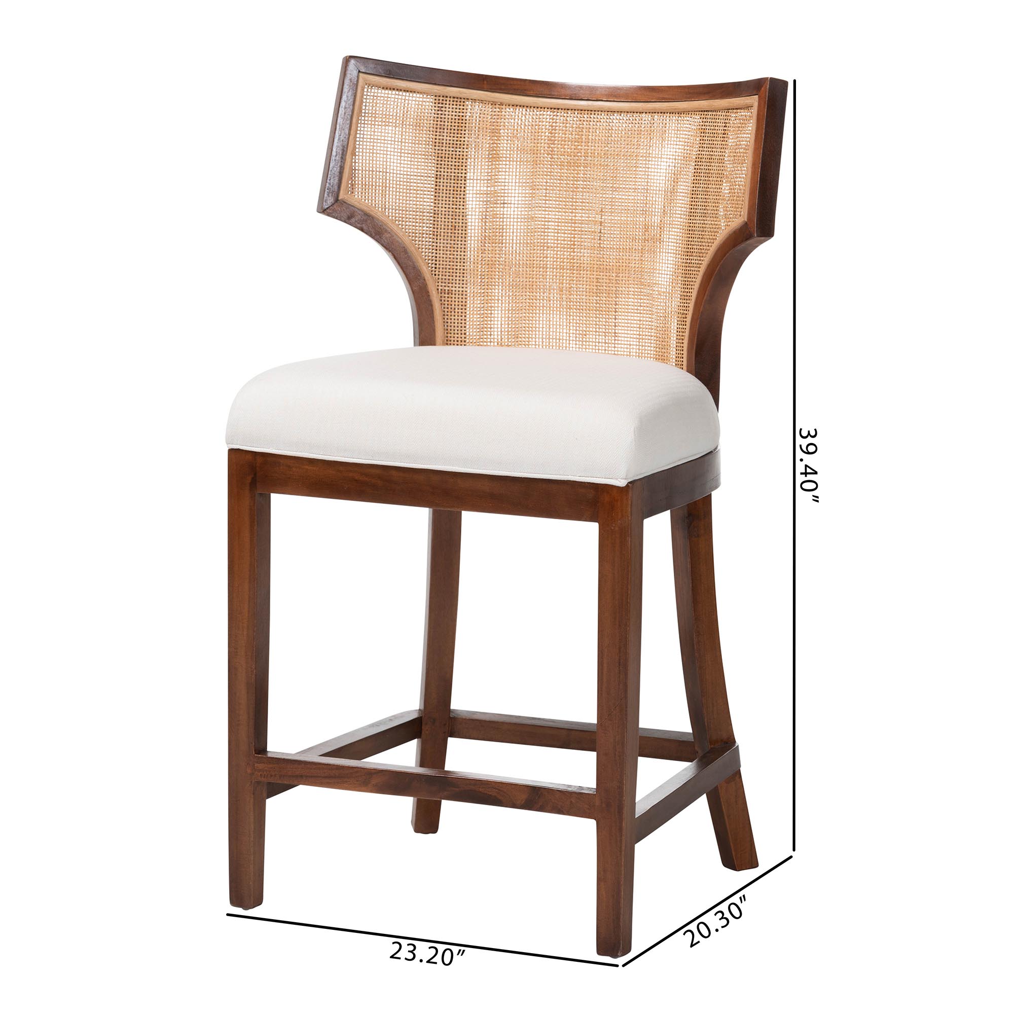 bali & pari Franco Counter Stool - Sculpted Seating with Woven Rattan Backrest and Upholstered Seat for Kitchen or Lounge