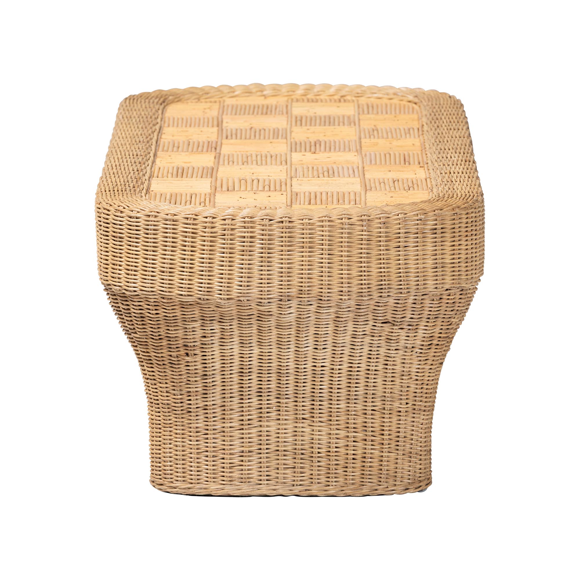 bali & pari Canika Natural Rattan Coffee Table - Handwoven Wicker Accent Table with Checkered Tabletop and Waterfall Base for Living Room or Sunroom