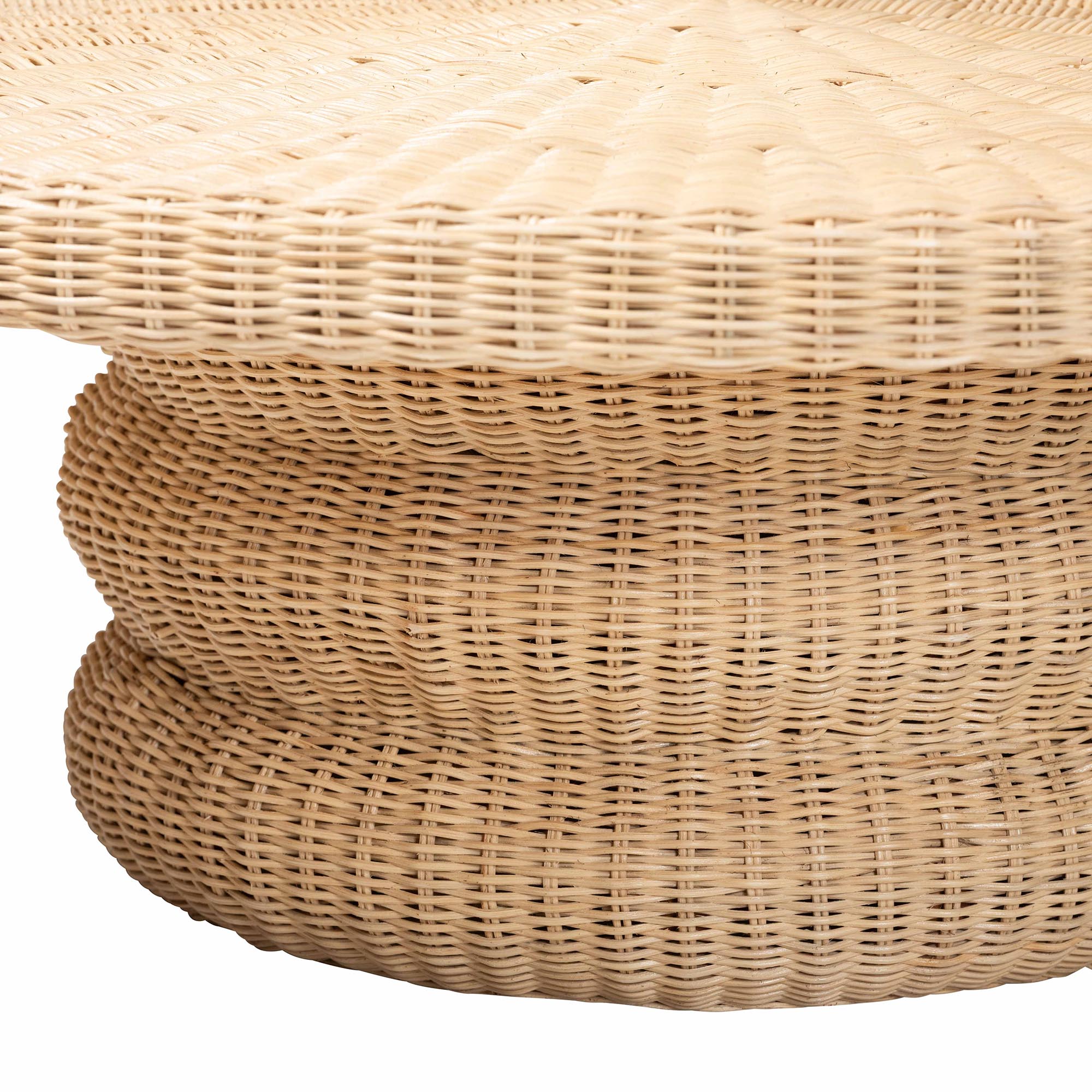 bali & pari Silvia Natural Rattan Coffee Table - Handwoven Wicker Accent Cocktail Table with Pedestal Base for Living Room or Sunroom