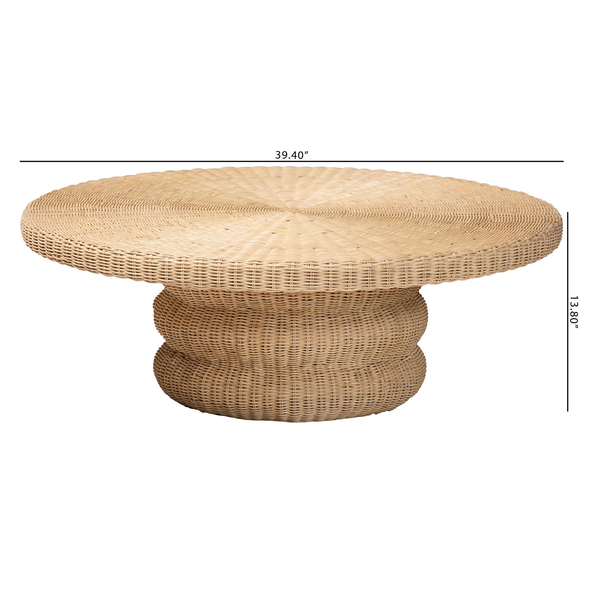 bali & pari Silvia Natural Rattan Coffee Table - Handwoven Wicker Accent Cocktail Table with Pedestal Base for Living Room or Sunroom