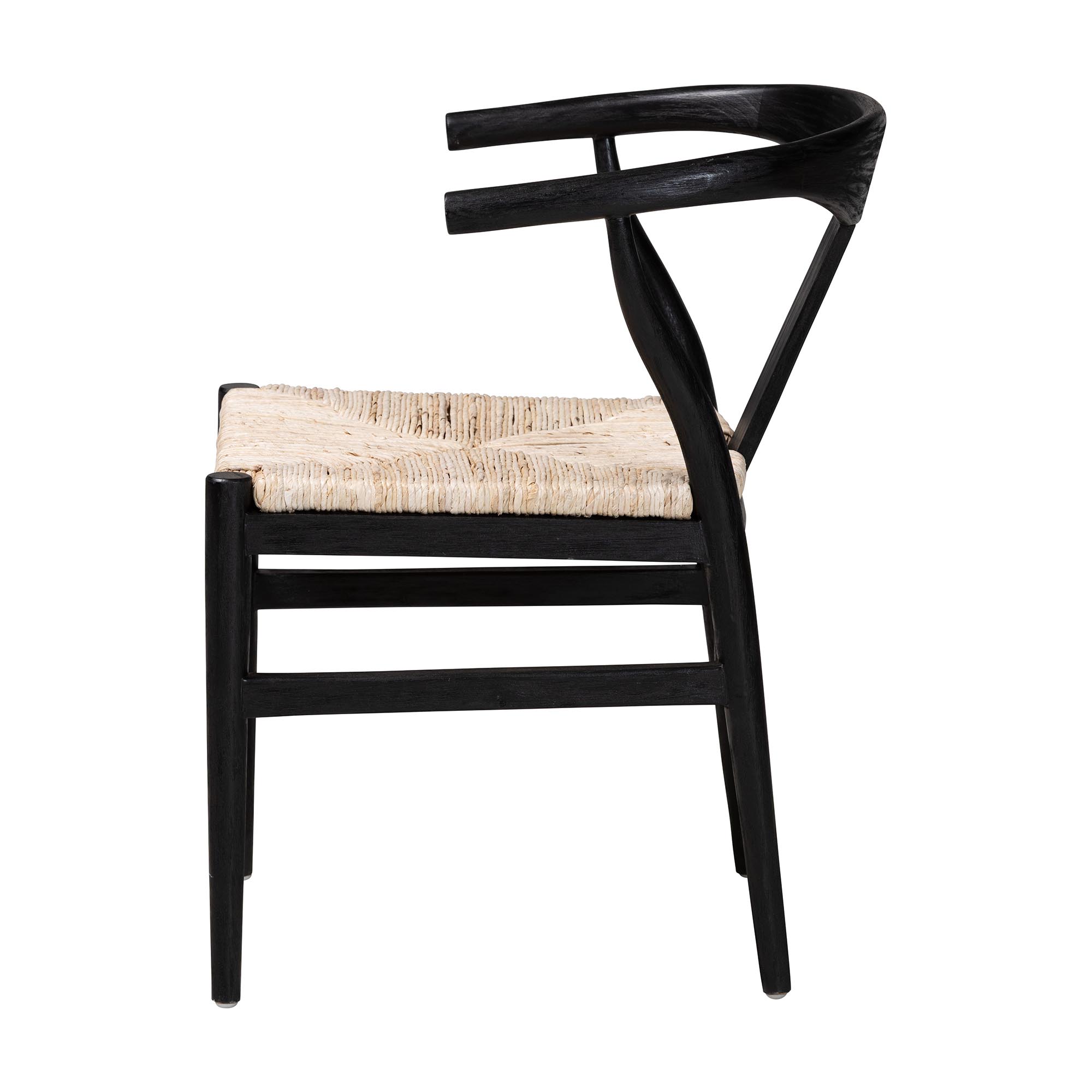 bali & pari Fika Wishbone Dining Chair with Handwoven Seagrass Seat - Mahogany Wood Frame Armchair for Modern Coastal Dining Rooms, Black