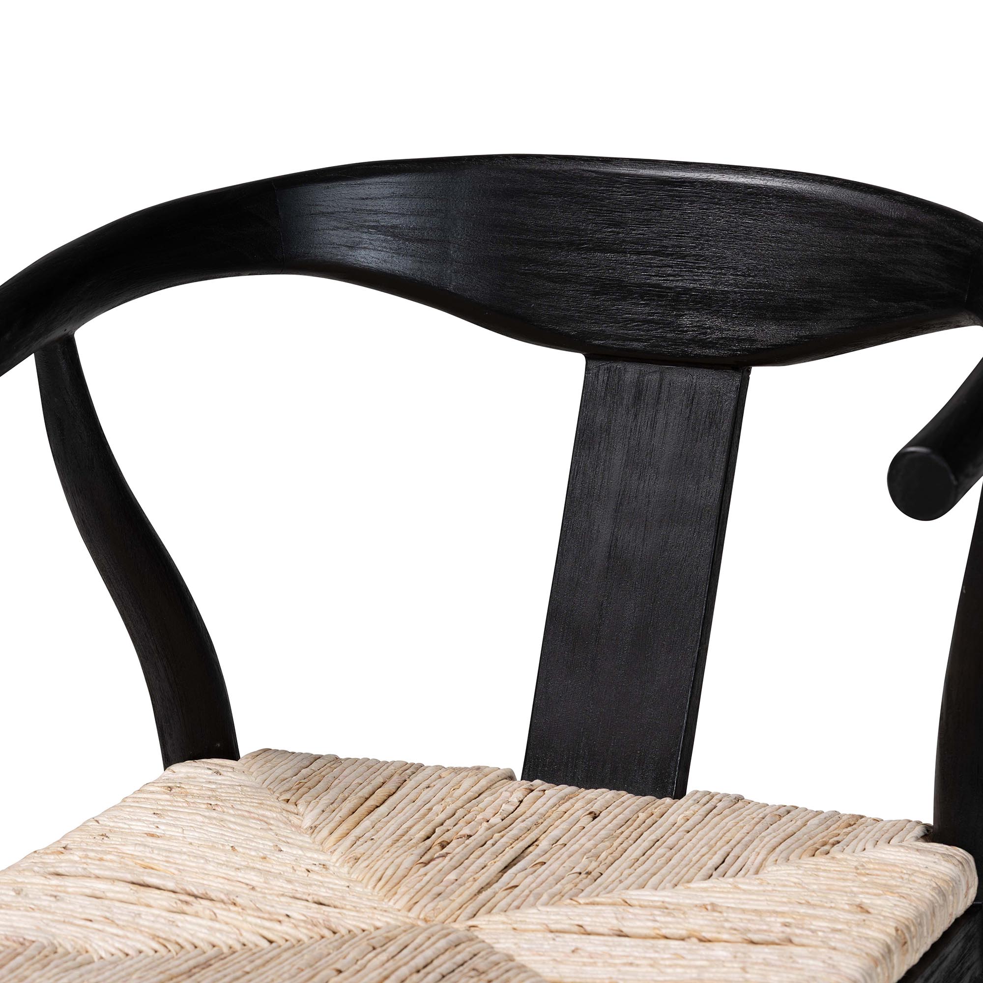 bali & pari Fika Wishbone Dining Chair with Handwoven Seagrass Seat - Mahogany Wood Frame Armchair for Modern Coastal Dining Rooms, Black