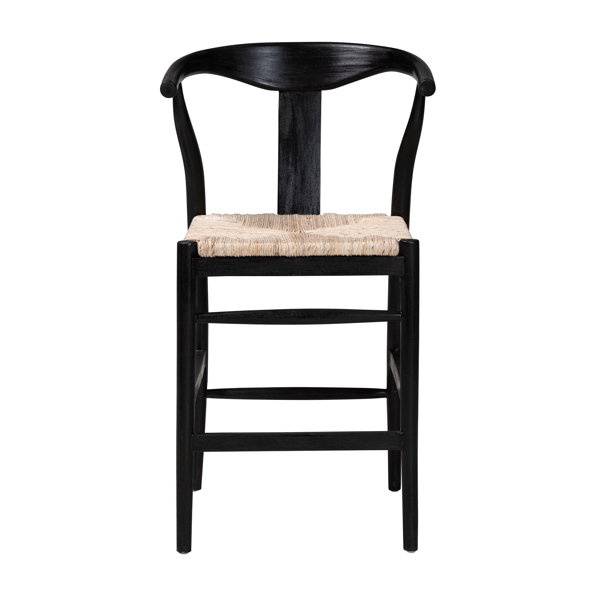 bali & pari Fika Wishbone Counter Stool with Handwoven Seagrass Seat - Mahogany Wood Frame Counter Height Seating for Kitchen Island or Dining Area, Black