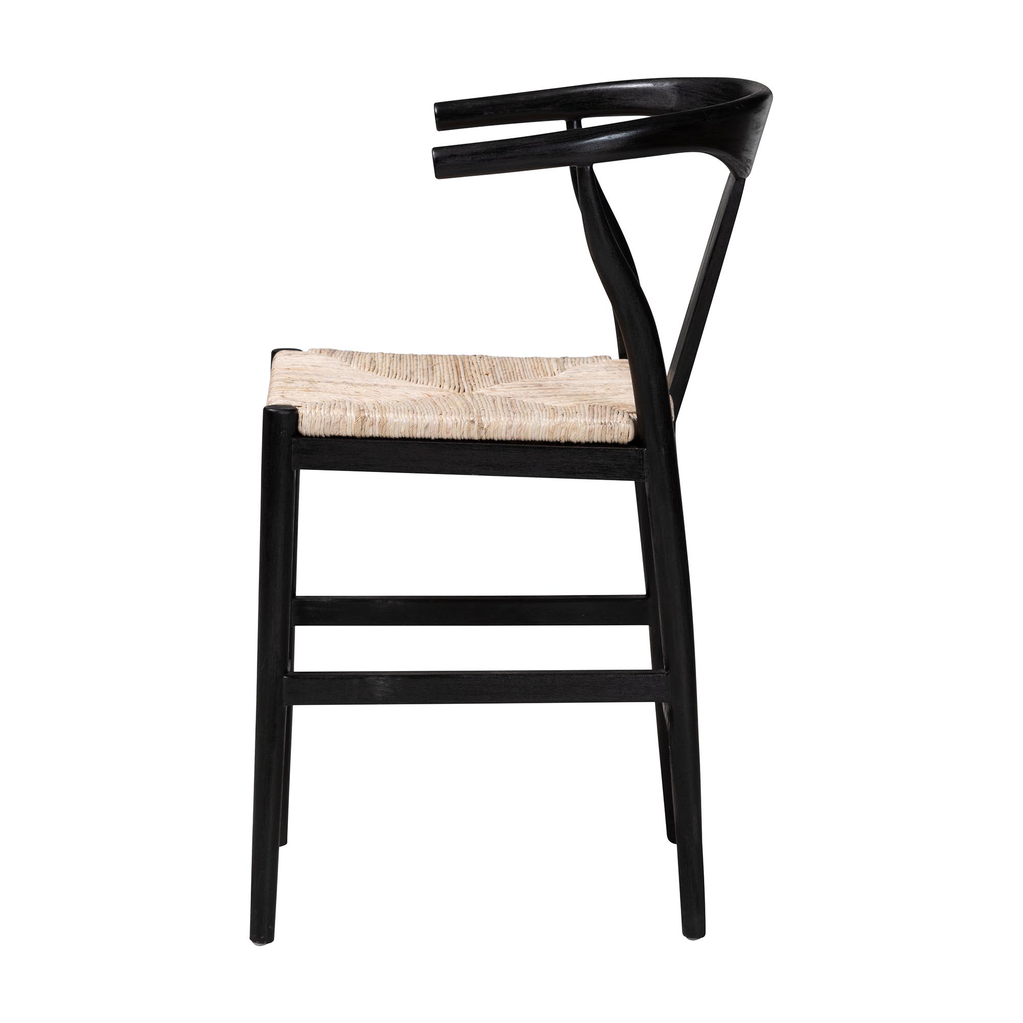 bali & pari Fika Wishbone Counter Stool with Handwoven Seagrass Seat - Mahogany Wood Frame Counter Height Seating for Kitchen Island or Dining Area, Black