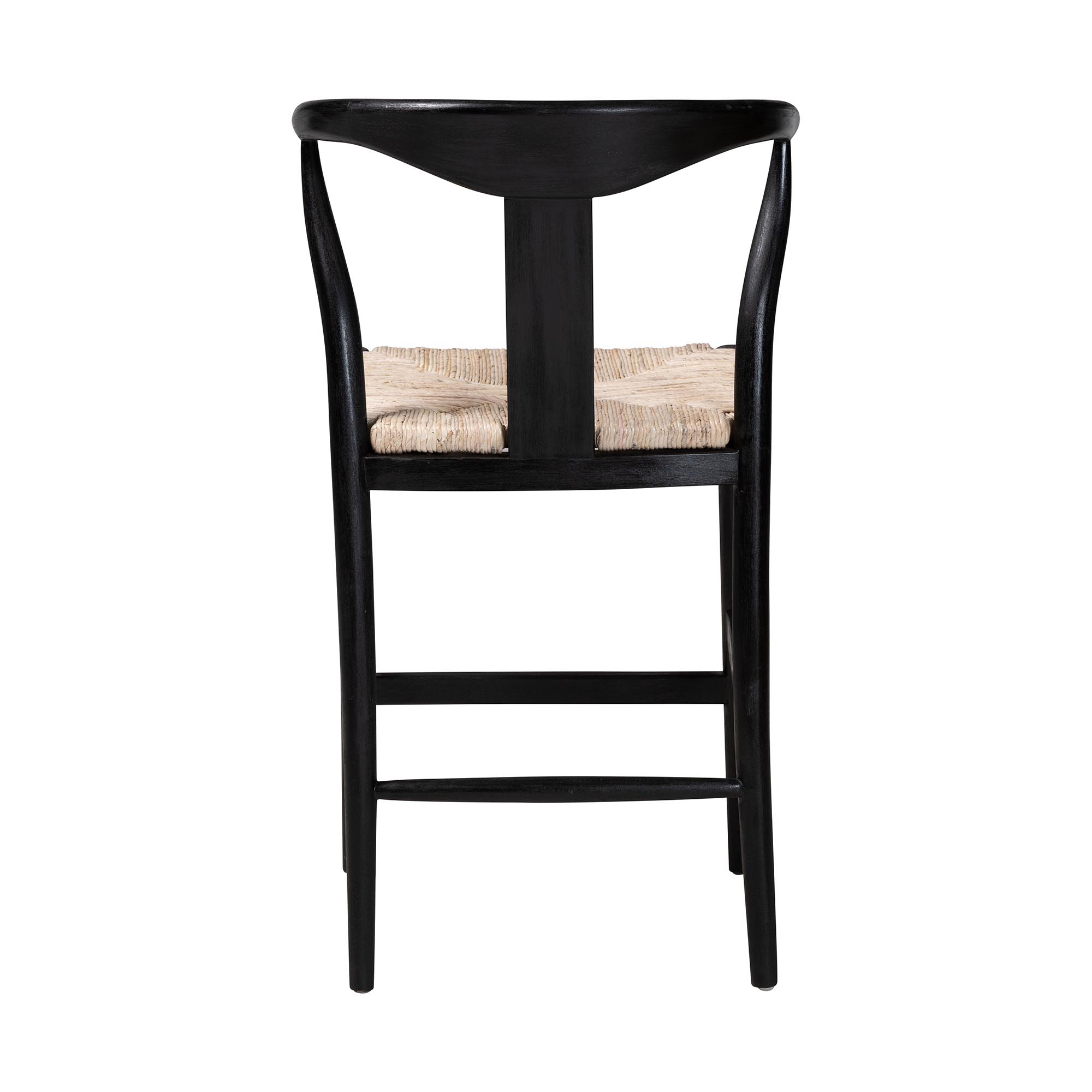 bali & pari Fika Wishbone Counter Stool with Handwoven Seagrass Seat - Mahogany Wood Frame Counter Height Seating for Kitchen Island or Dining Area, Black