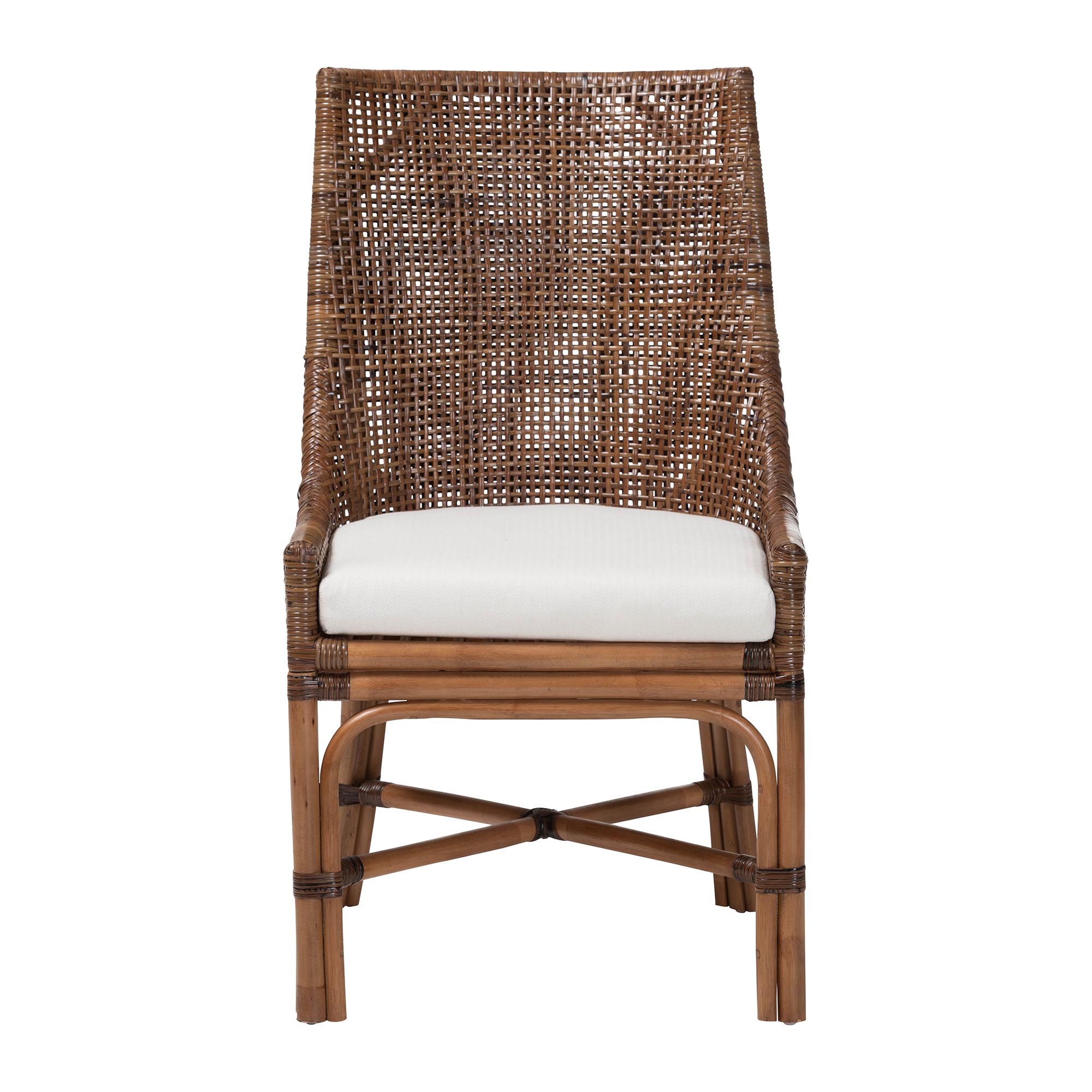 bali & pari Bella Rattan Dining Chair with Cushion - Handwoven Wicker Accent Side Chair with High Backrest, Coastal Boho Seating for Kitchen or Dining Area, Coffee Bean