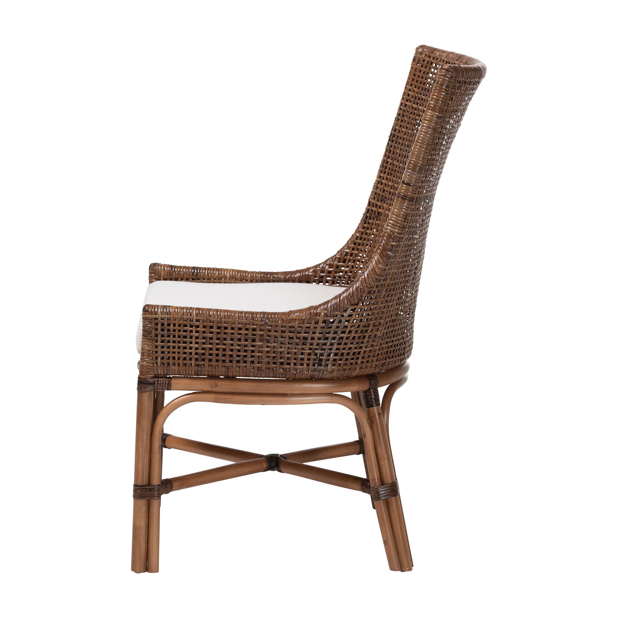 bali & pari Bella Rattan Dining Chair with Cushion - Handwoven Wicker Accent Side Chair with High Backrest, Coastal Boho Seating for Kitchen or Dining Area, Coffee Bean