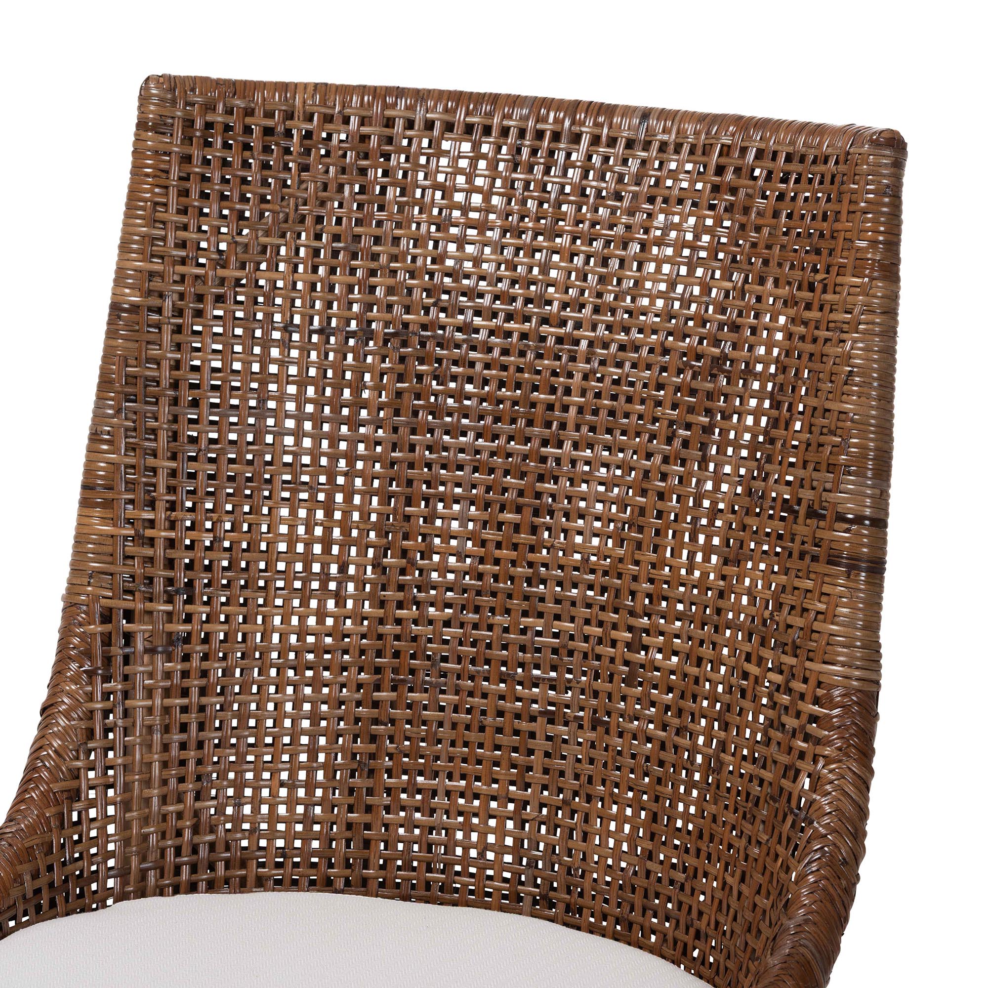 bali & pari Bella Rattan Dining Chair with Cushion - Handwoven Wicker Accent Side Chair with High Backrest, Coastal Boho Seating for Kitchen or Dining Area, Coffee Bean