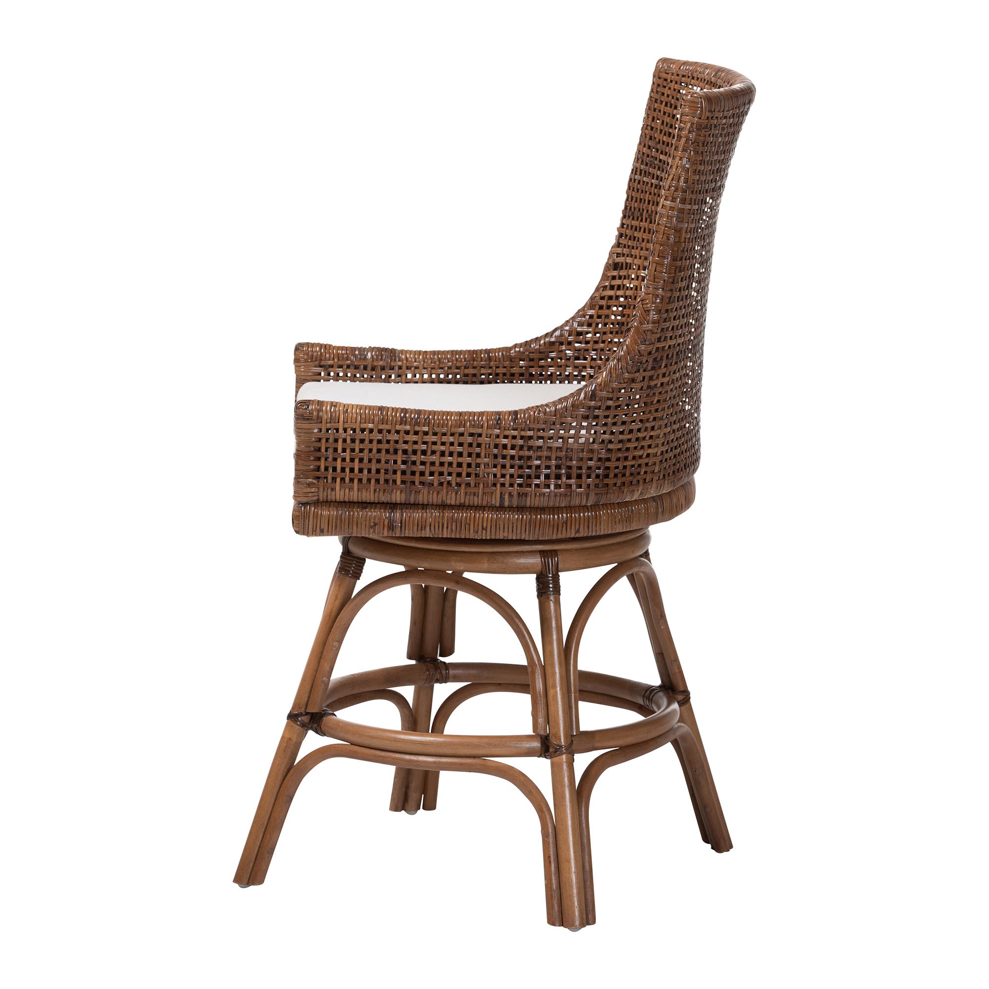 bali & pari Bella Swivel Rattan Counter Stool with Cushion - Handwoven Wicker Kitchen Island Seating with Backrest and Footrest, Coffee Bean