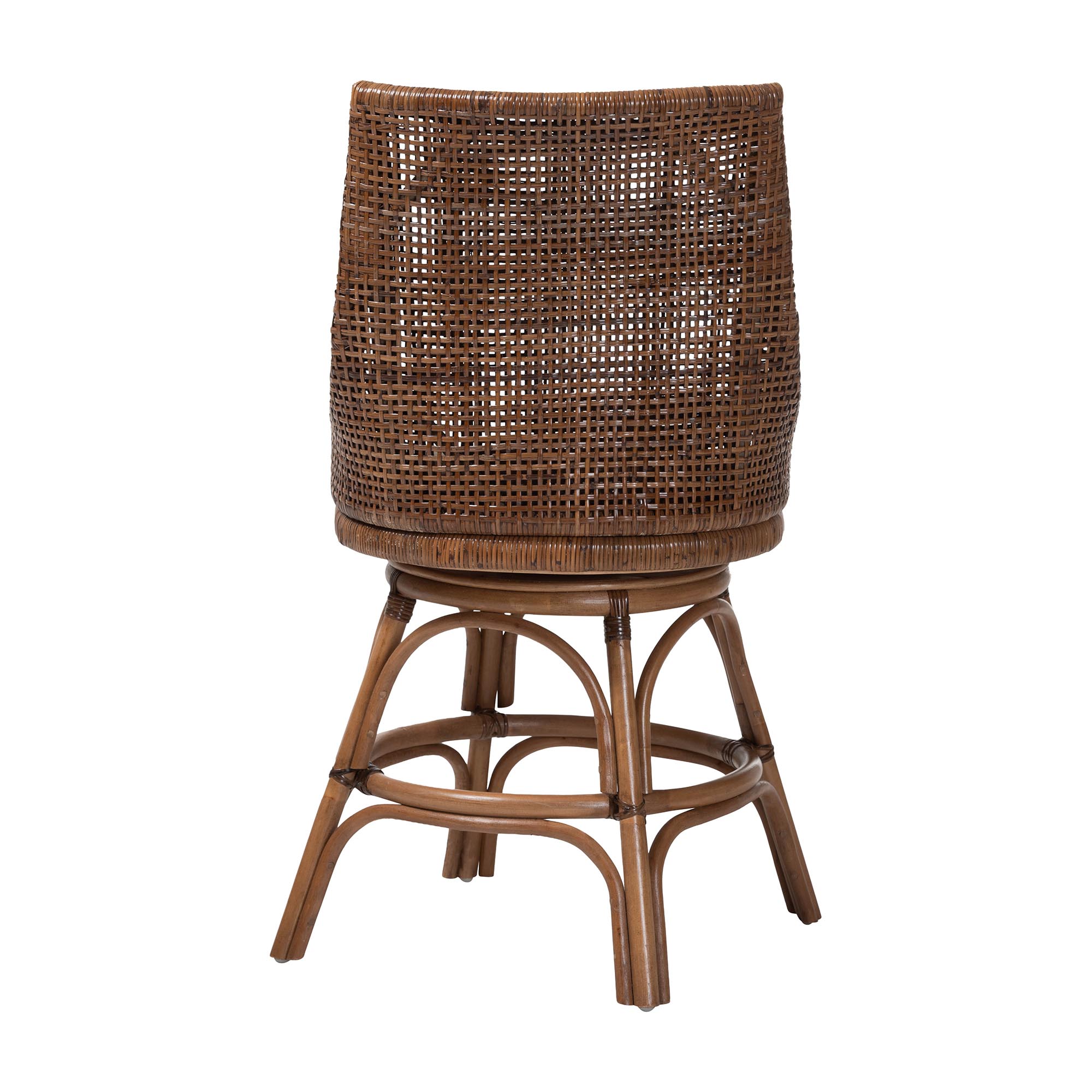 bali & pari Bella Swivel Rattan Counter Stool with Cushion - Handwoven Wicker Kitchen Island Seating with Backrest and Footrest, Coffee Bean