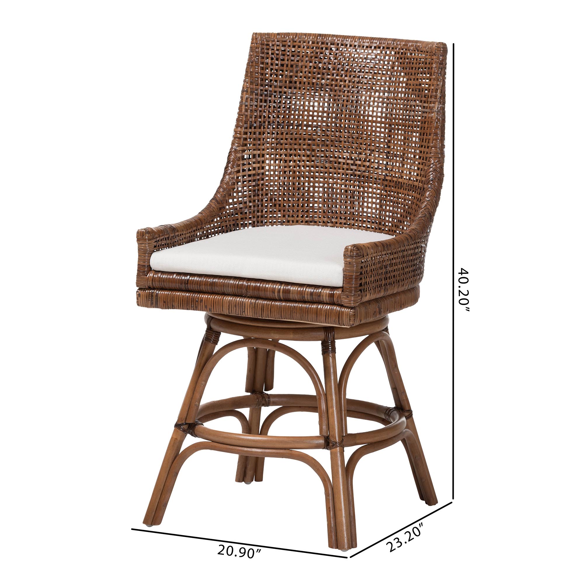 bali & pari Bella Swivel Rattan Counter Stool with Cushion - Handwoven Wicker Kitchen Island Seating with Backrest and Footrest, Coffee Bean