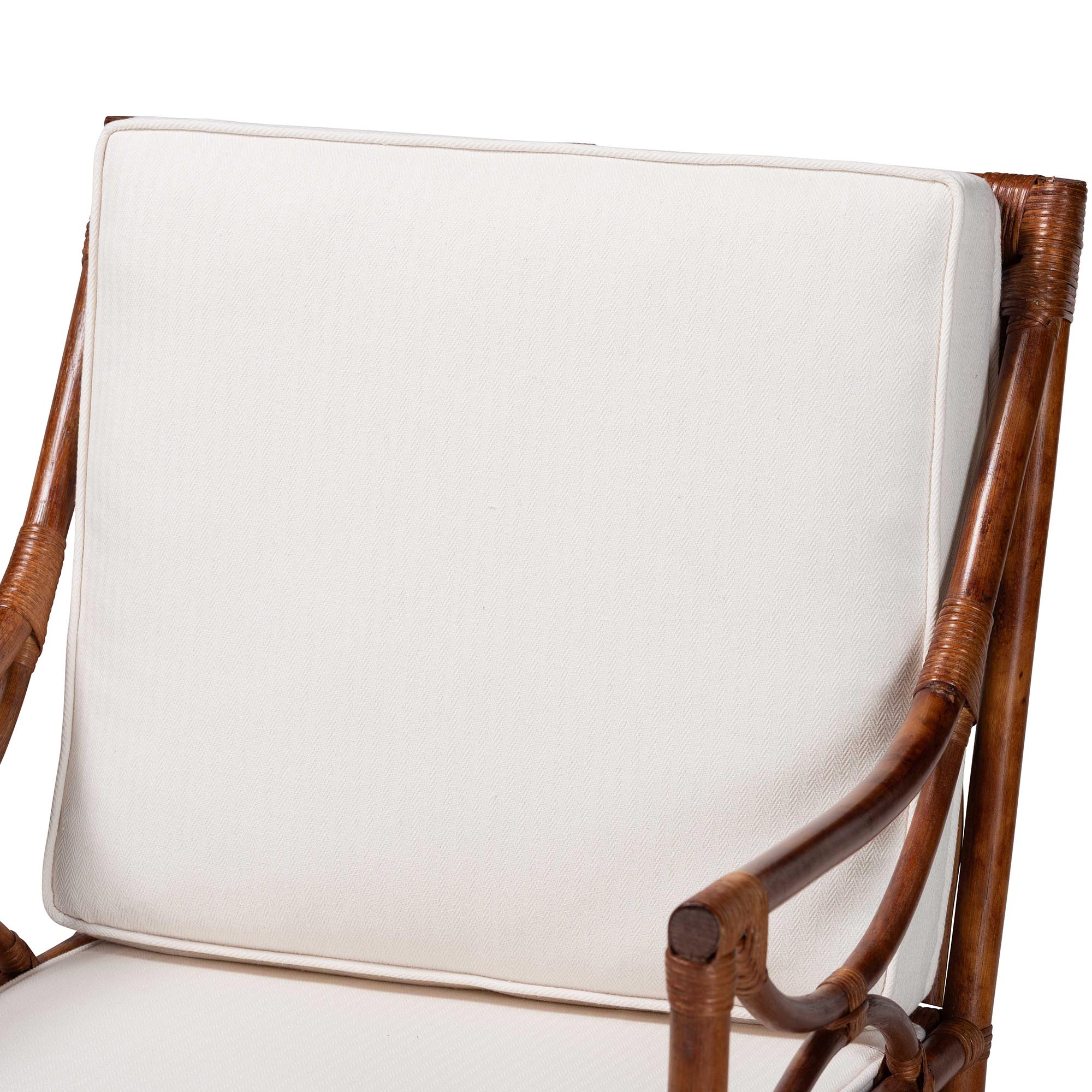 bali & pari Cleantha Marbled Tortoise Natural Rattan Armchair - Handcrafted Wicker Accent Chair with Curved Armrests and Cushioned Seat for Coastal Living Room or Sun Room