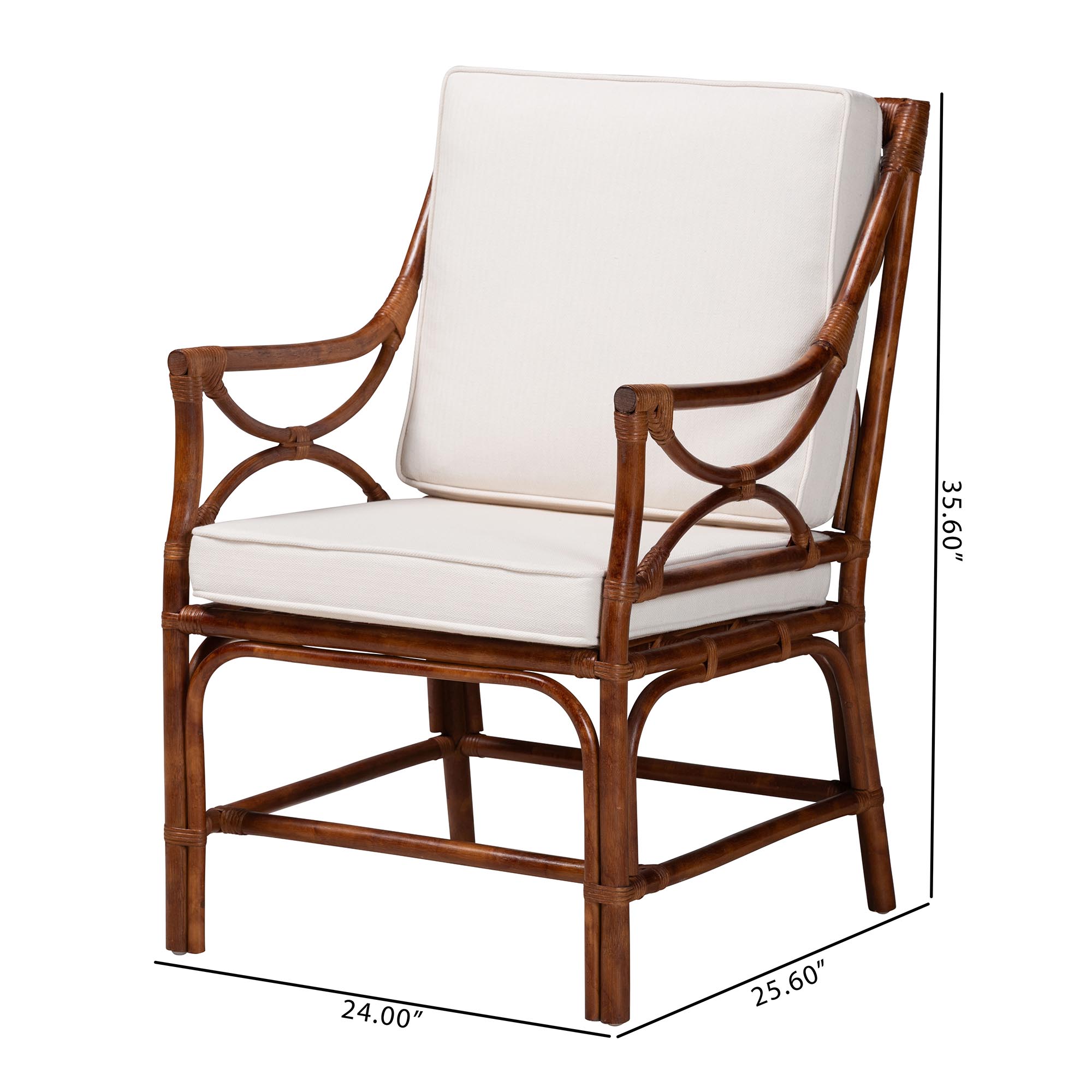 bali & pari Cleantha Marbled Tortoise Natural Rattan Armchair - Handcrafted Wicker Accent Chair with Curved Armrests and Cushioned Seat for Coastal Living Room or Sun Room