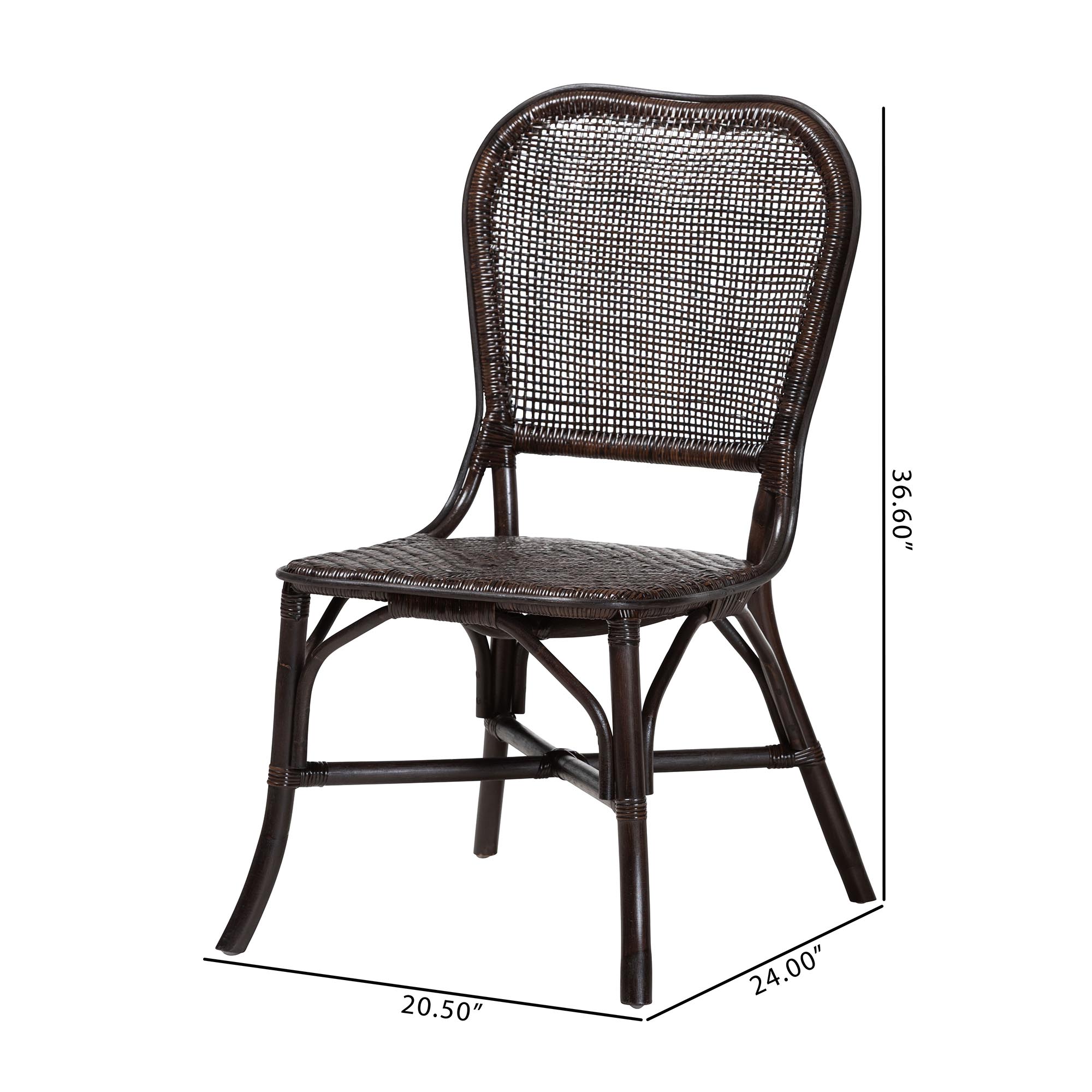bali & pari Irene Natural Rattan Dining Chair - Handwoven Wicker Accent Chair with Lattice Backrest for Kitchen or Dining Room