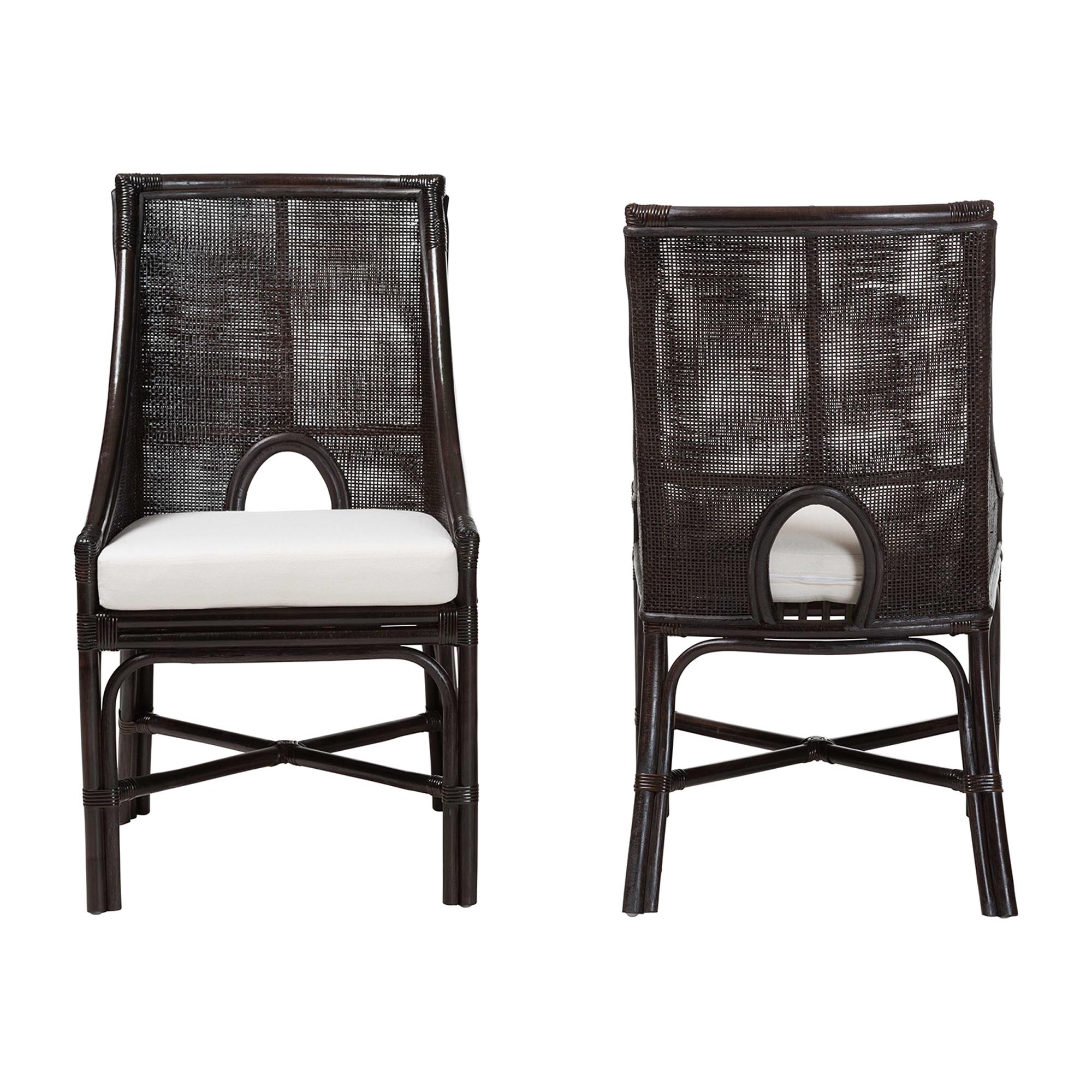 bali & pari Acton Natural Rattan 2-Piece Dining Chair Set - Handwoven Wicker Accent Chair with Tall Back and Sloped Arms, Boho Coastal Seating