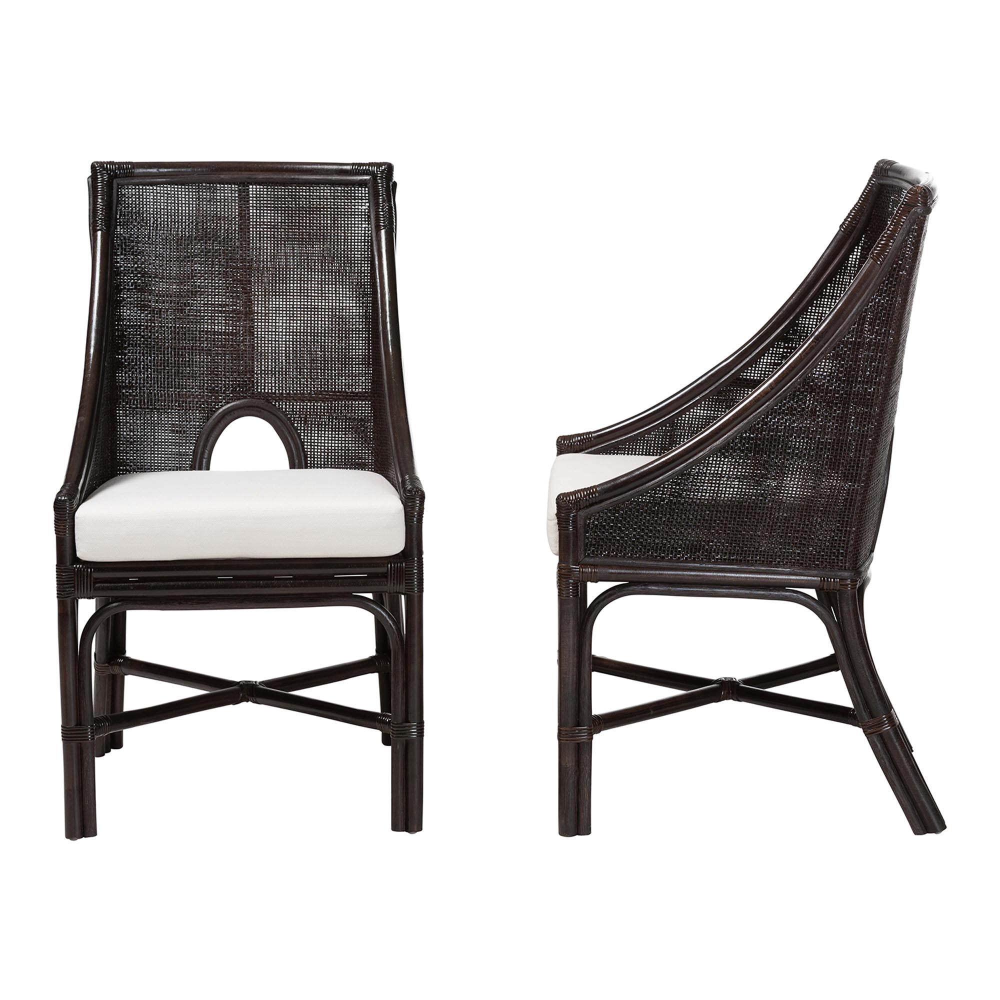 bali & pari Acton Natural Rattan 2-Piece Dining Chair Set - Handwoven Wicker Accent Chair with Tall Back and Sloped Arms, Boho Coastal Seating