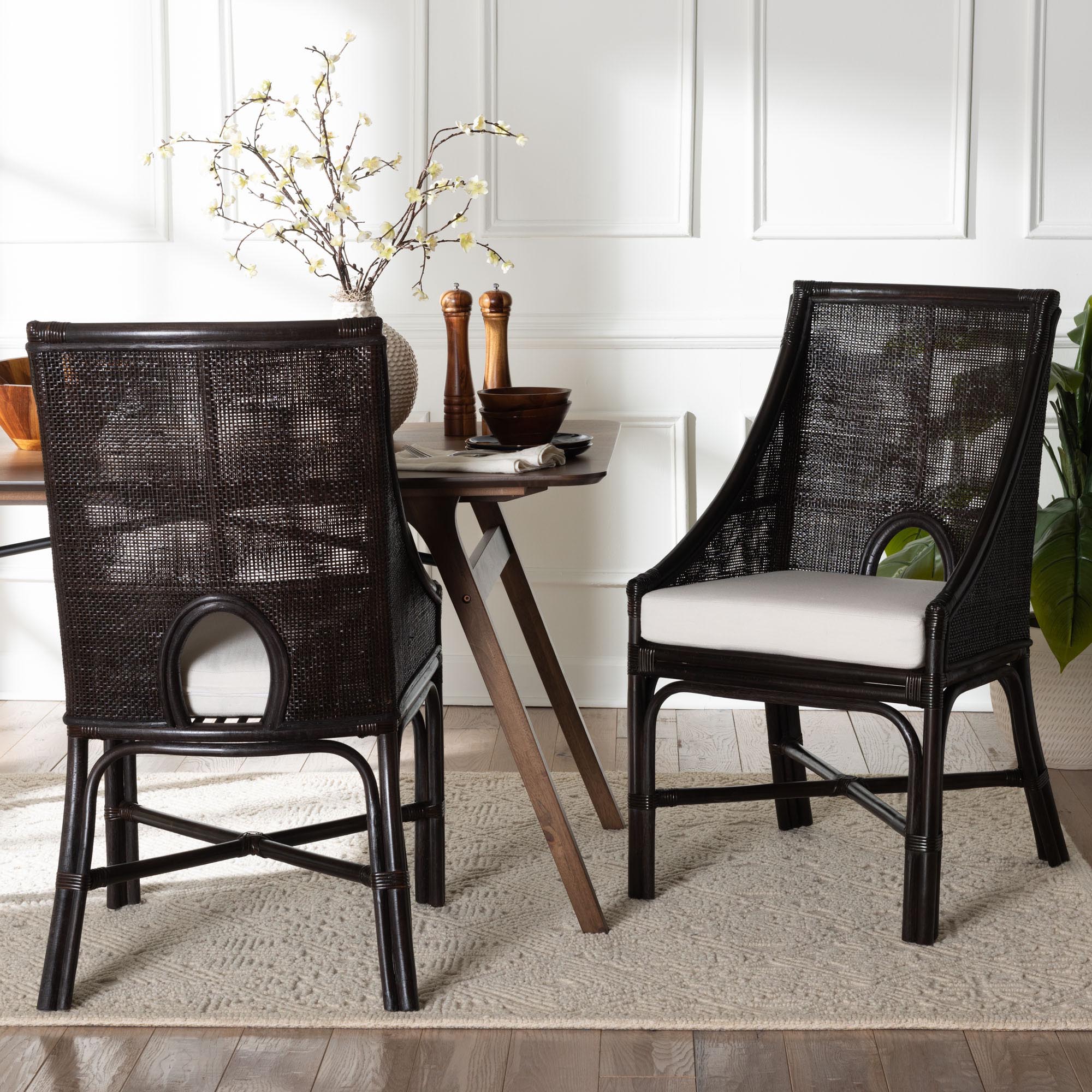 bali & pari Acton Natural Rattan 2-Piece Dining Chair Set - Handwoven Wicker Accent Chair with Tall Back and Sloped Arms, Boho Coastal Seating