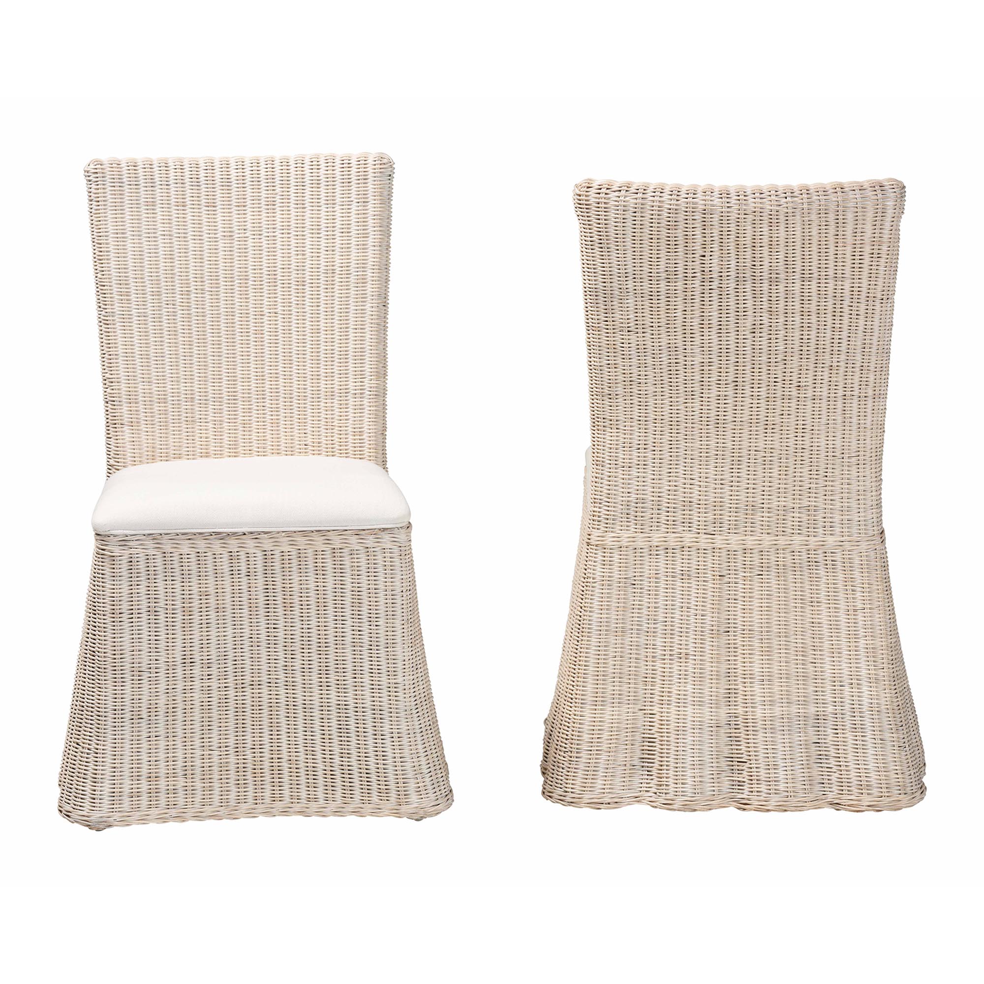 bali & pari Sara Natural Rattan 2-Piece Dining Chair Set - Handwoven Wicker Accent Chair with Scalloped Skirt Base and Tall Backrest