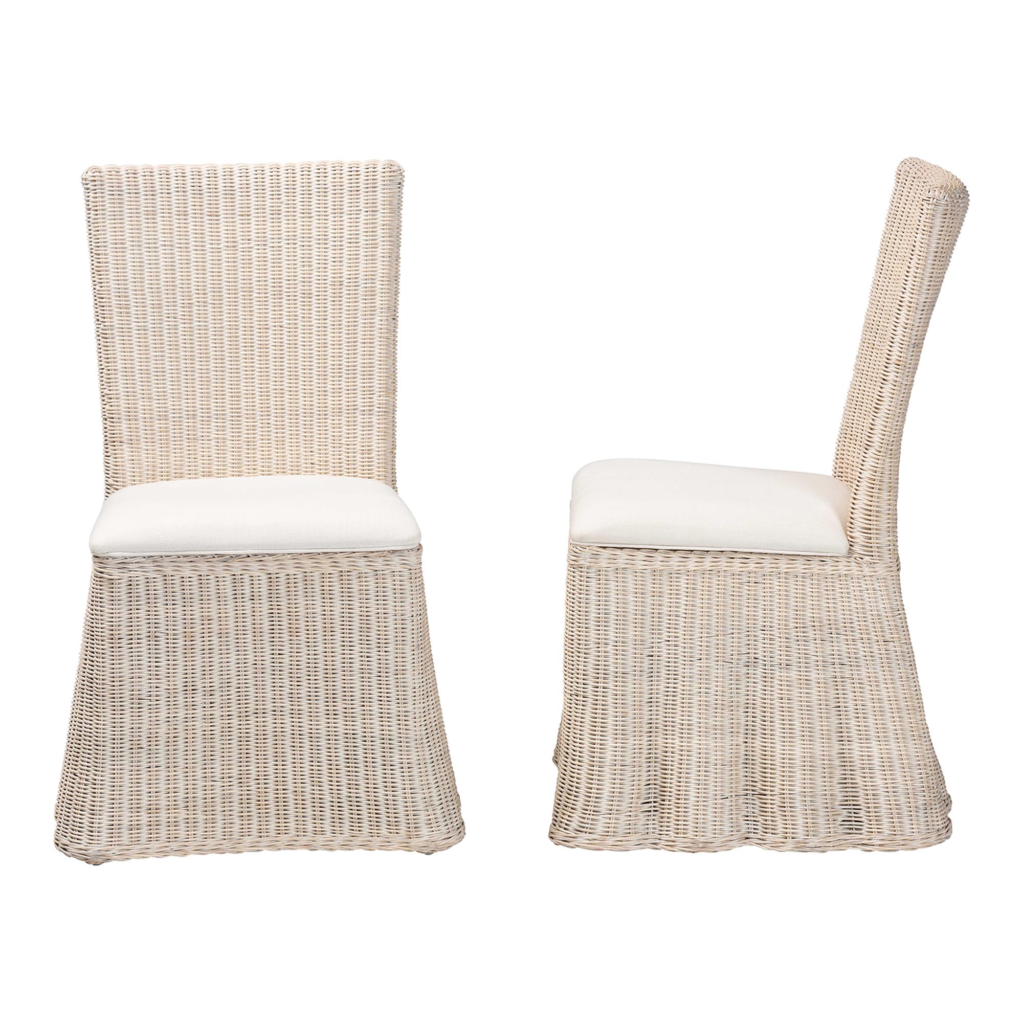 bali & pari Sara Natural Rattan 2-Piece Dining Chair Set - Handwoven Wicker Accent Chair with Scalloped Skirt Base and Tall Backrest