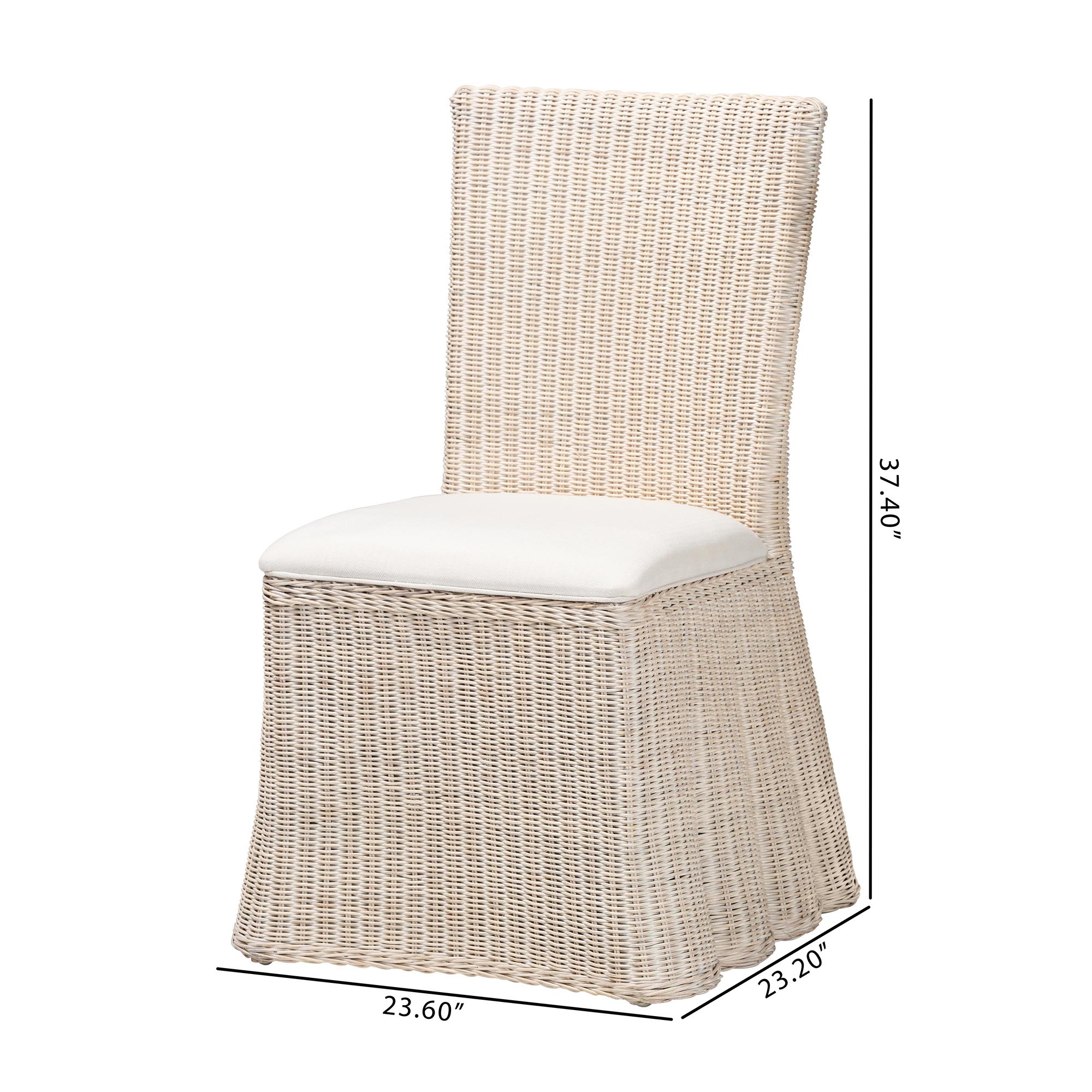 bali & pari Sara Natural Rattan 2-Piece Dining Chair Set - Handwoven Wicker Accent Chair with Scalloped Skirt Base and Tall Backrest