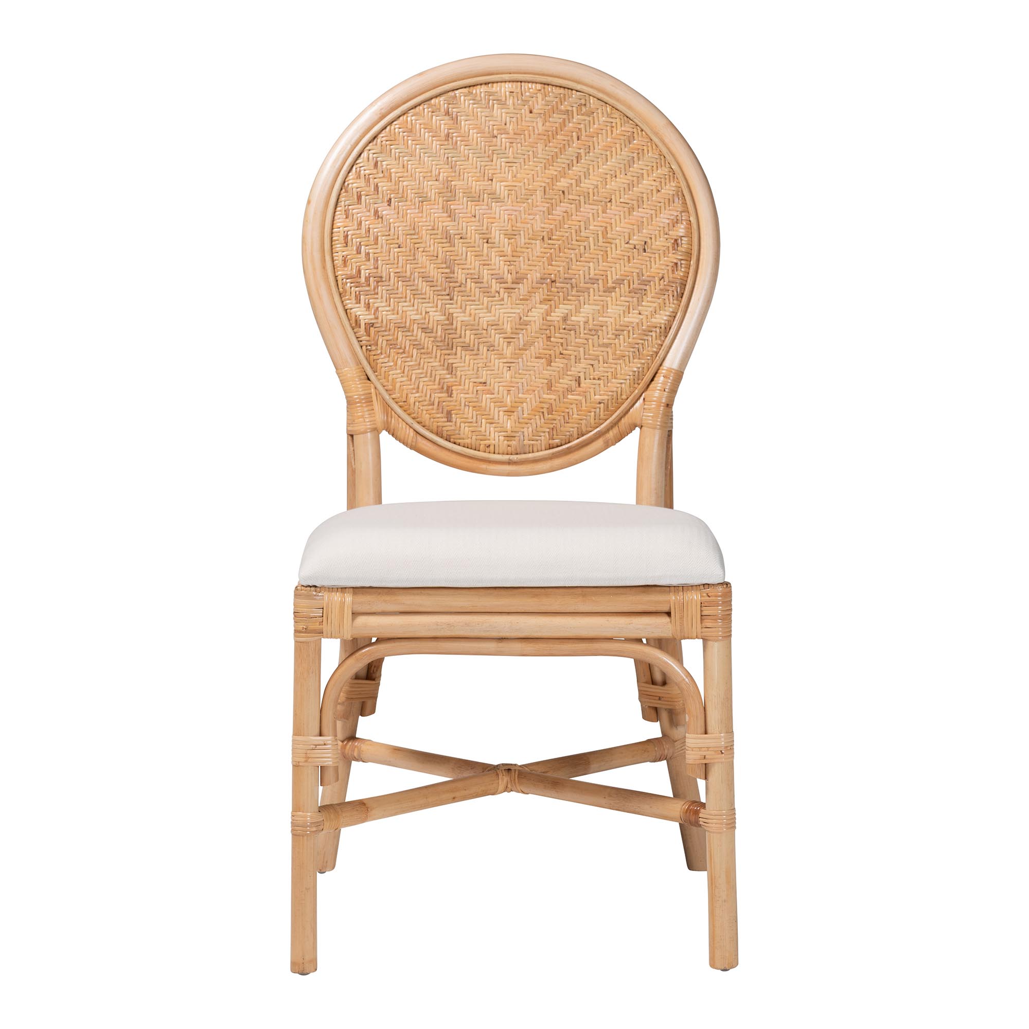 bali & pari Elmer Natural Rattan Dining Chair - Handwoven Wicker Accent Chair with Cushioned seat for Kitchen or Dining Room, Natural Brown