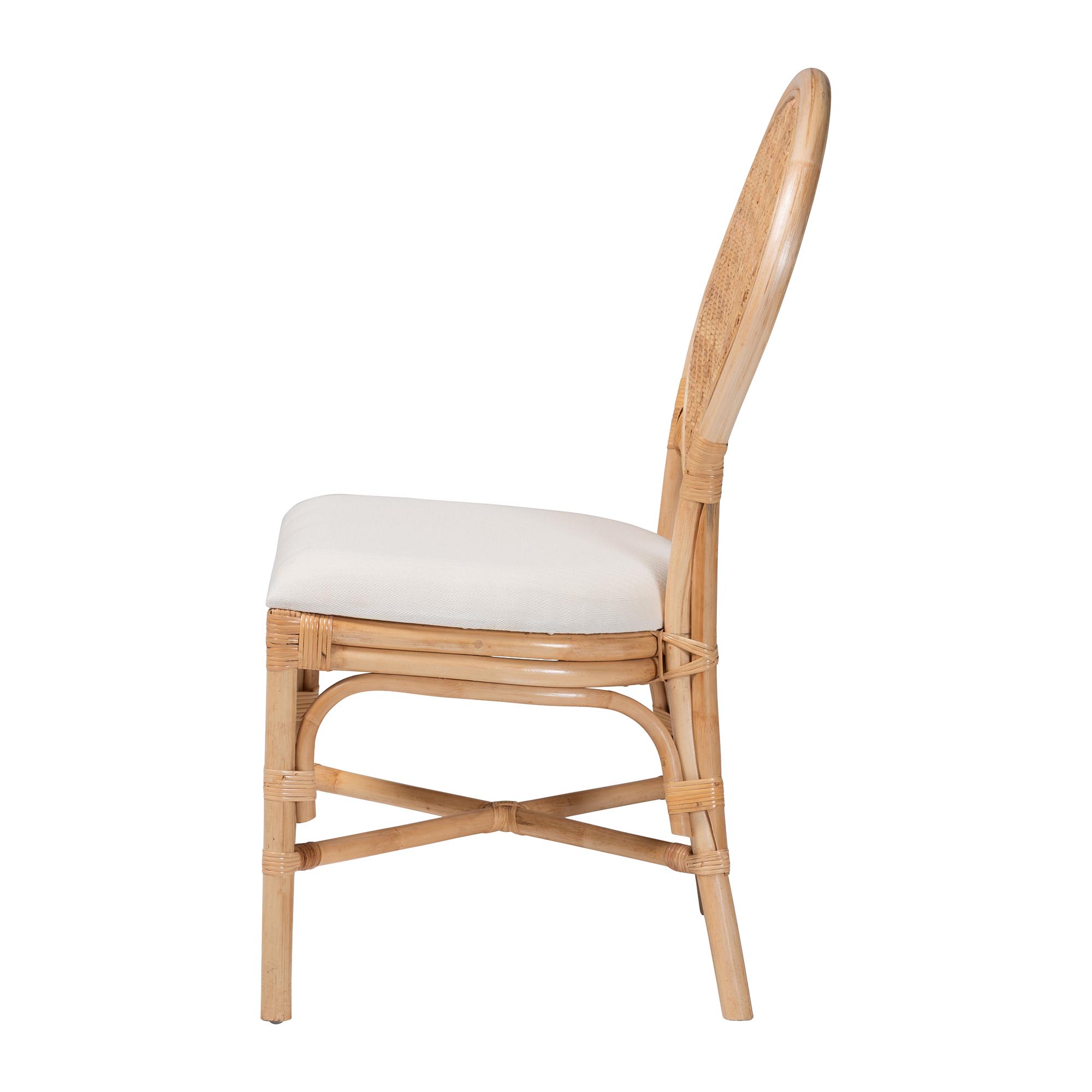 bali & pari Elmer Natural Rattan Dining Chair - Handwoven Wicker Accent Chair with Cushioned seat for Kitchen or Dining Room, Natural Brown
