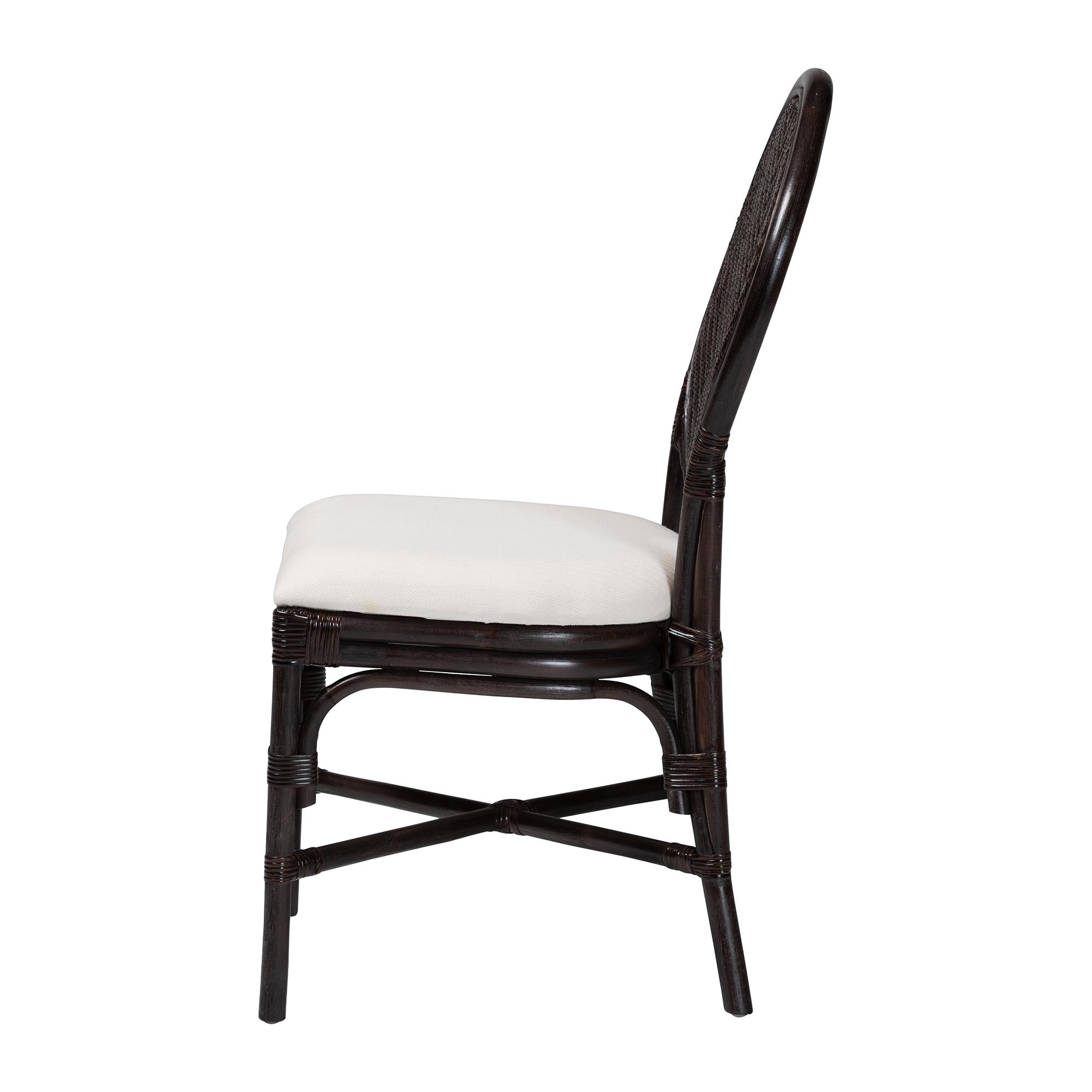 bali & pari Elmer Natural Rattan Dining Chair - Handwoven Wicker Accent Chair with Cushioned seat for Kitchen or Dining Room, Espresso