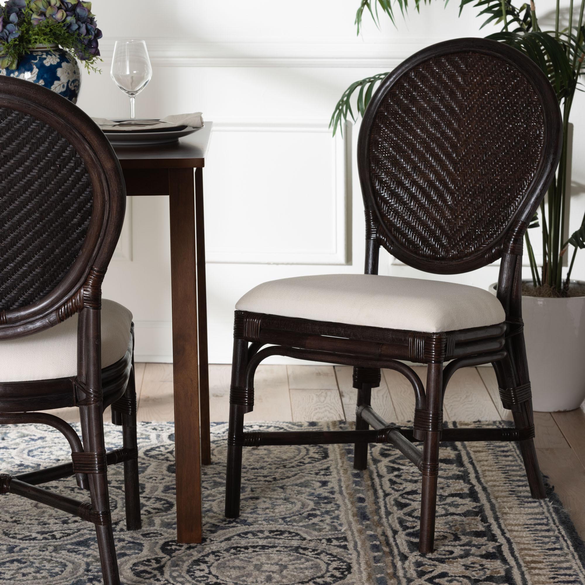bali & pari Elmer Natural Rattan Dining Chair - Handwoven Wicker Accent Chair with Cushioned seat for Kitchen or Dining Room, Espresso
