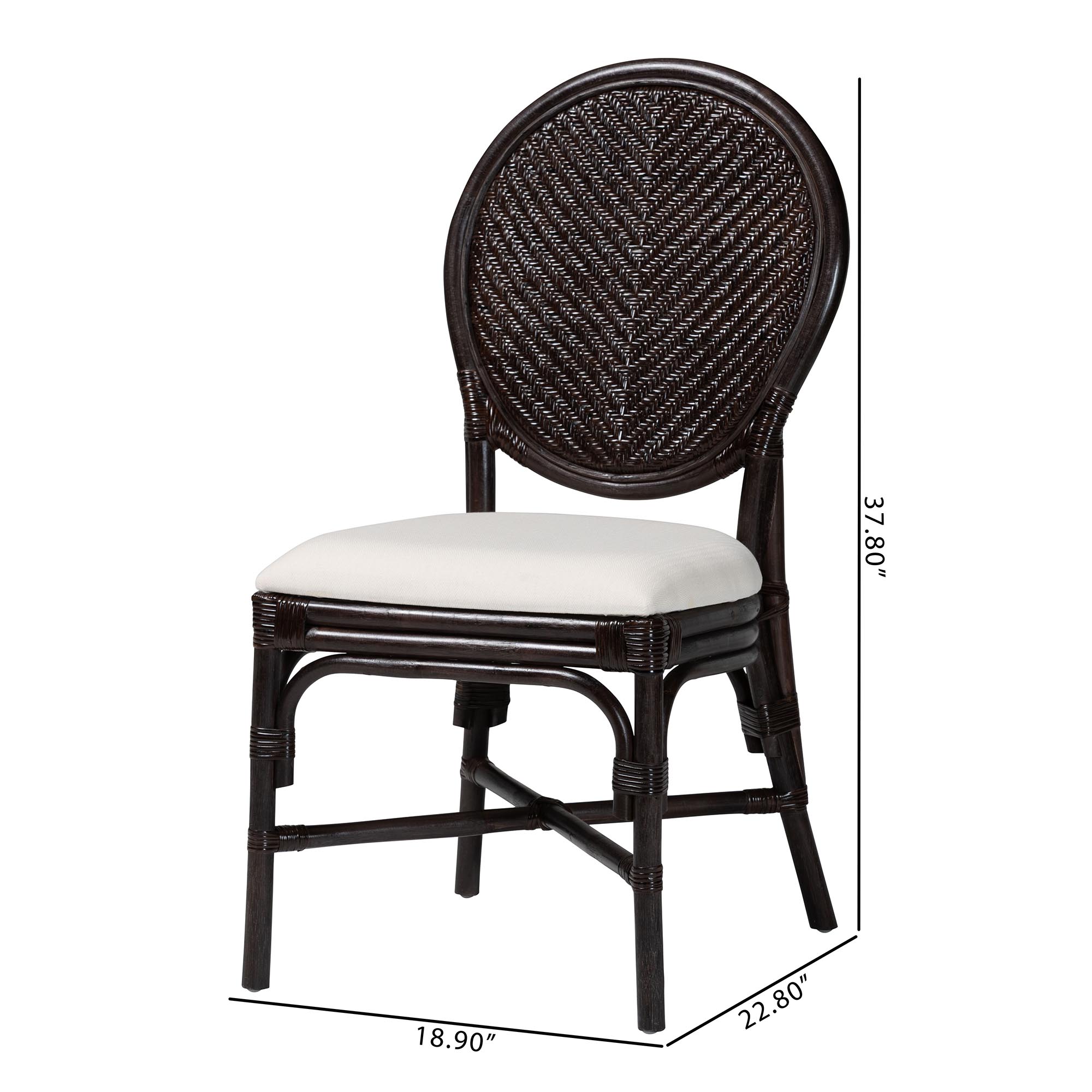 bali & pari Elmer Natural Rattan Dining Chair - Handwoven Wicker Accent Chair with Cushioned seat for Kitchen or Dining Room, Espresso