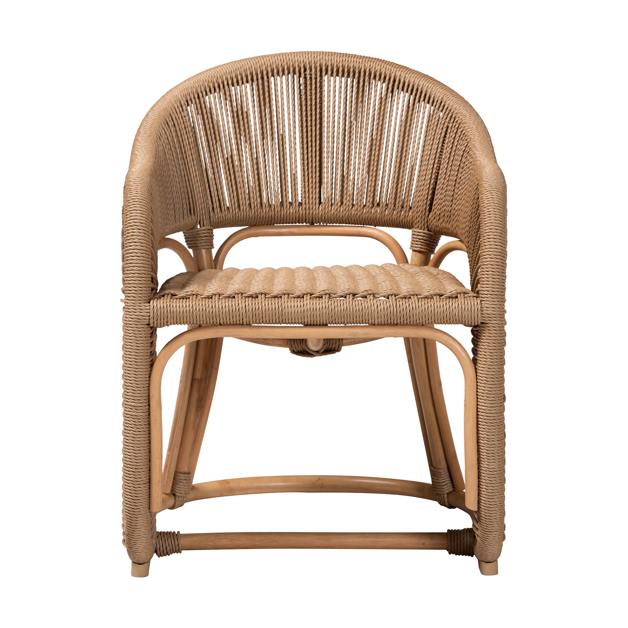bali & pari Isra Natural Rattan Accent Chair with Handwoven Synthetic Wicker - Curved Barrel Back Lounge Chair for Coastal Living Spaces