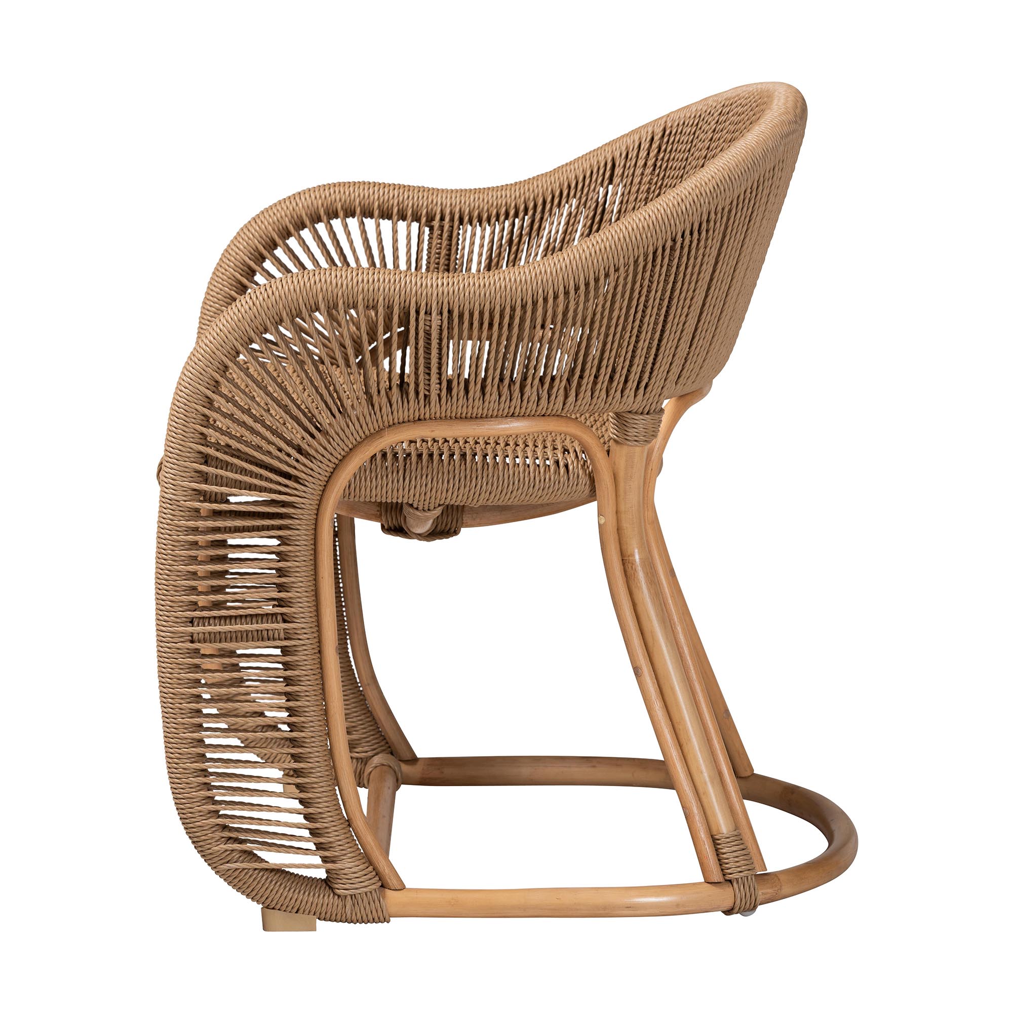 bali & pari Isra Natural Rattan Accent Chair with Handwoven Synthetic Wicker - Curved Barrel Back Lounge Chair for Coastal Living Spaces